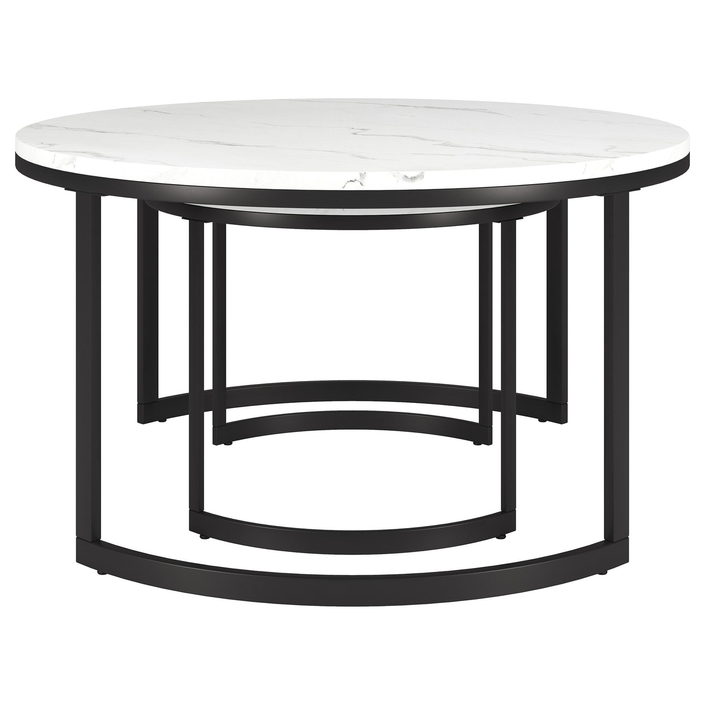 Set of Two 36" White And Black Faux Marble And Steel Round Nested Coffee Tables