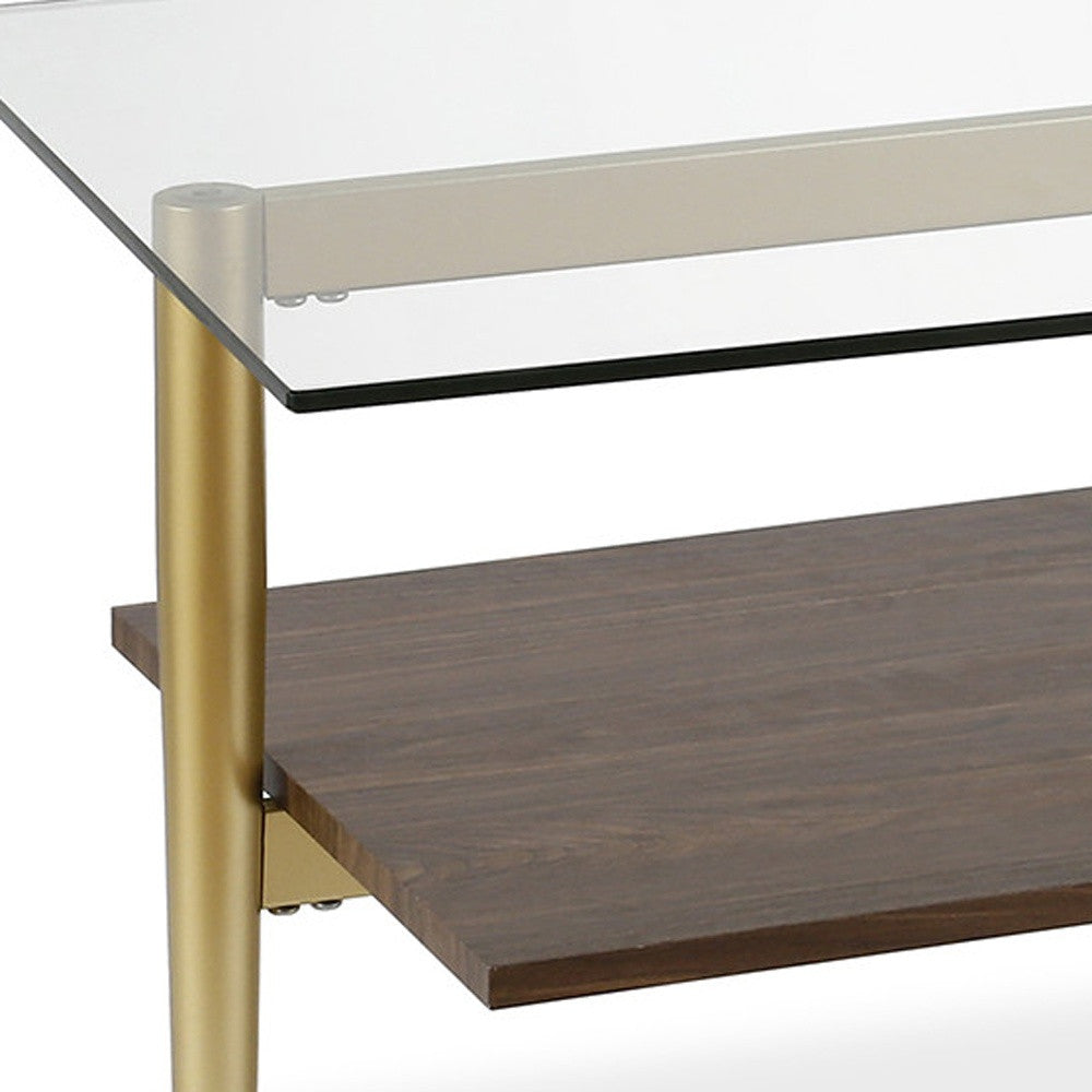 47" Gold Glass And Steel Coffee Table With Shelf