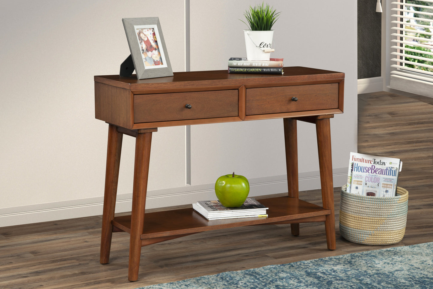 42" Brown Solid and Manufactured Wood Floor Shelf Console Table With Storage With Storage