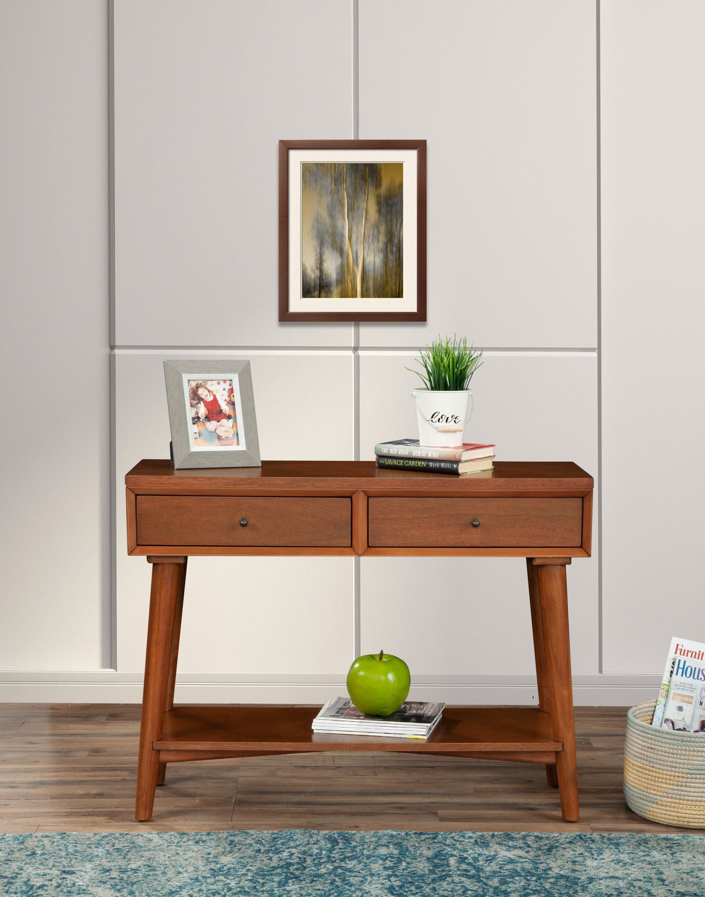 42" Brown Solid and Manufactured Wood Floor Shelf Console Table With Storage With Storage