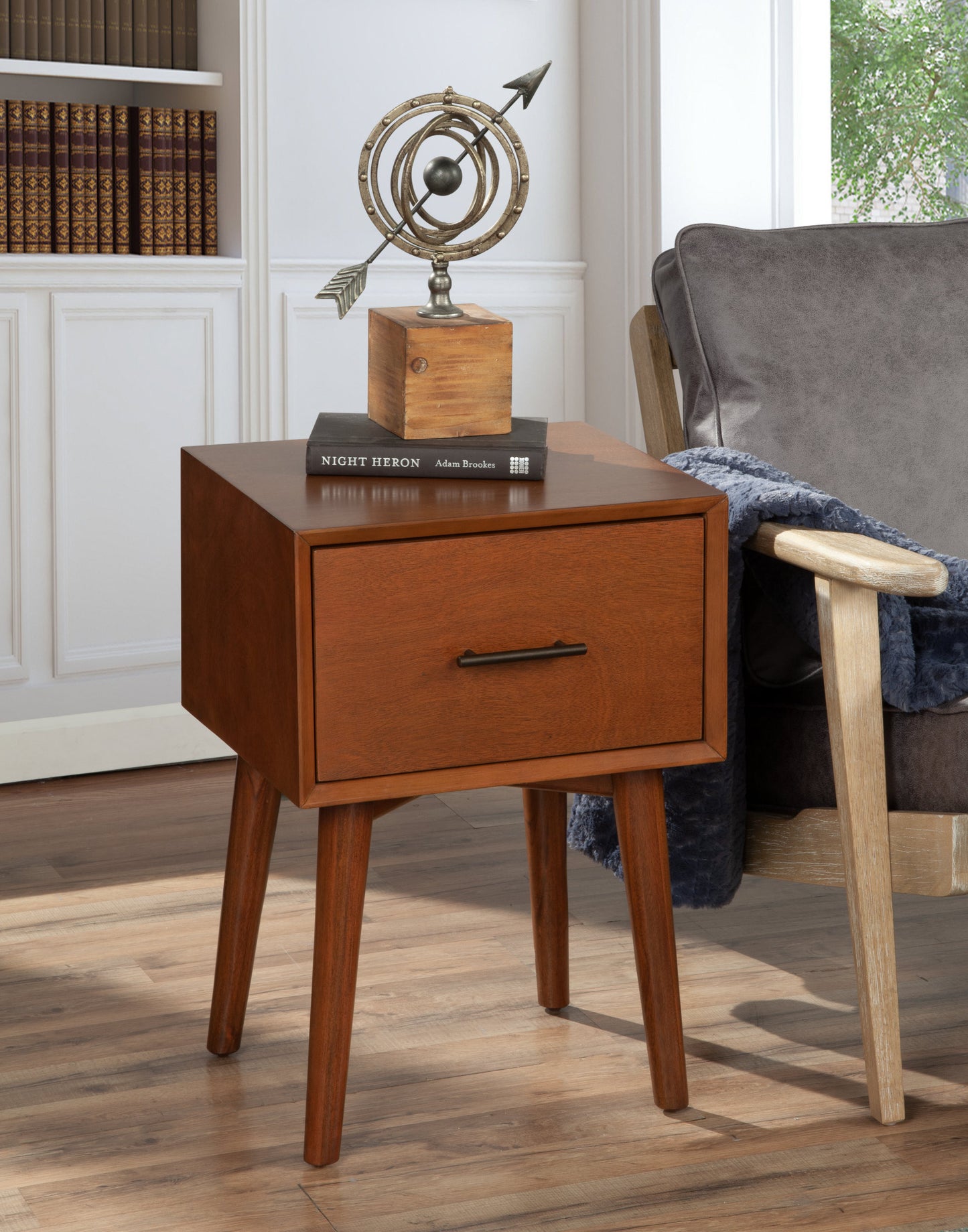 27" Brown Wood End Table With Drawer