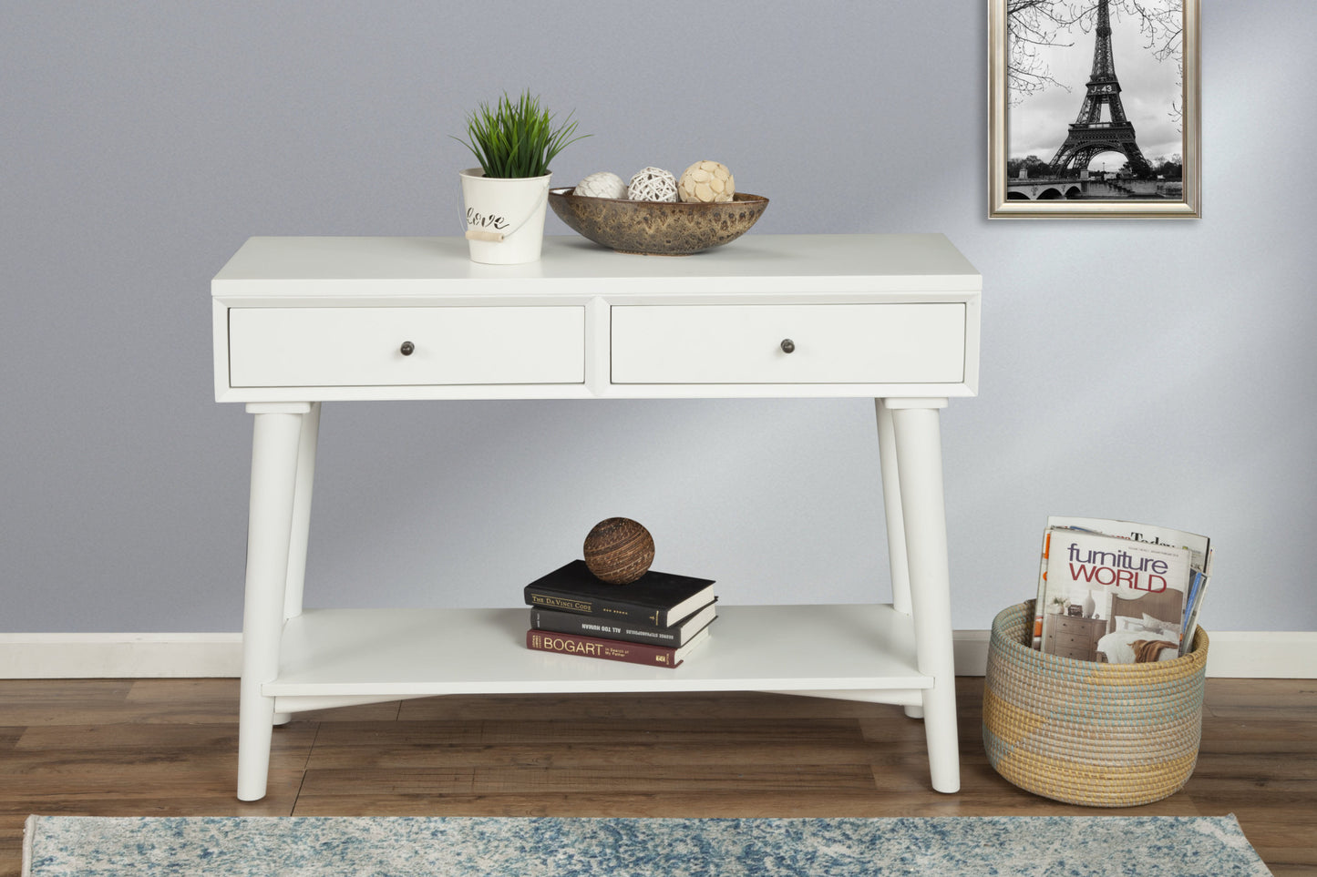 42" White Solid and Manufactured Wood Floor Shelf Console Table With Storage With Storage