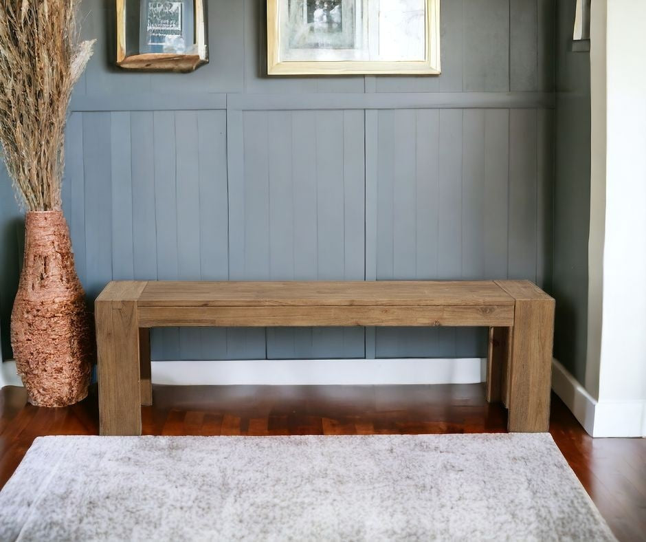 58" Natural Distressed Solid Wood Dining Bench