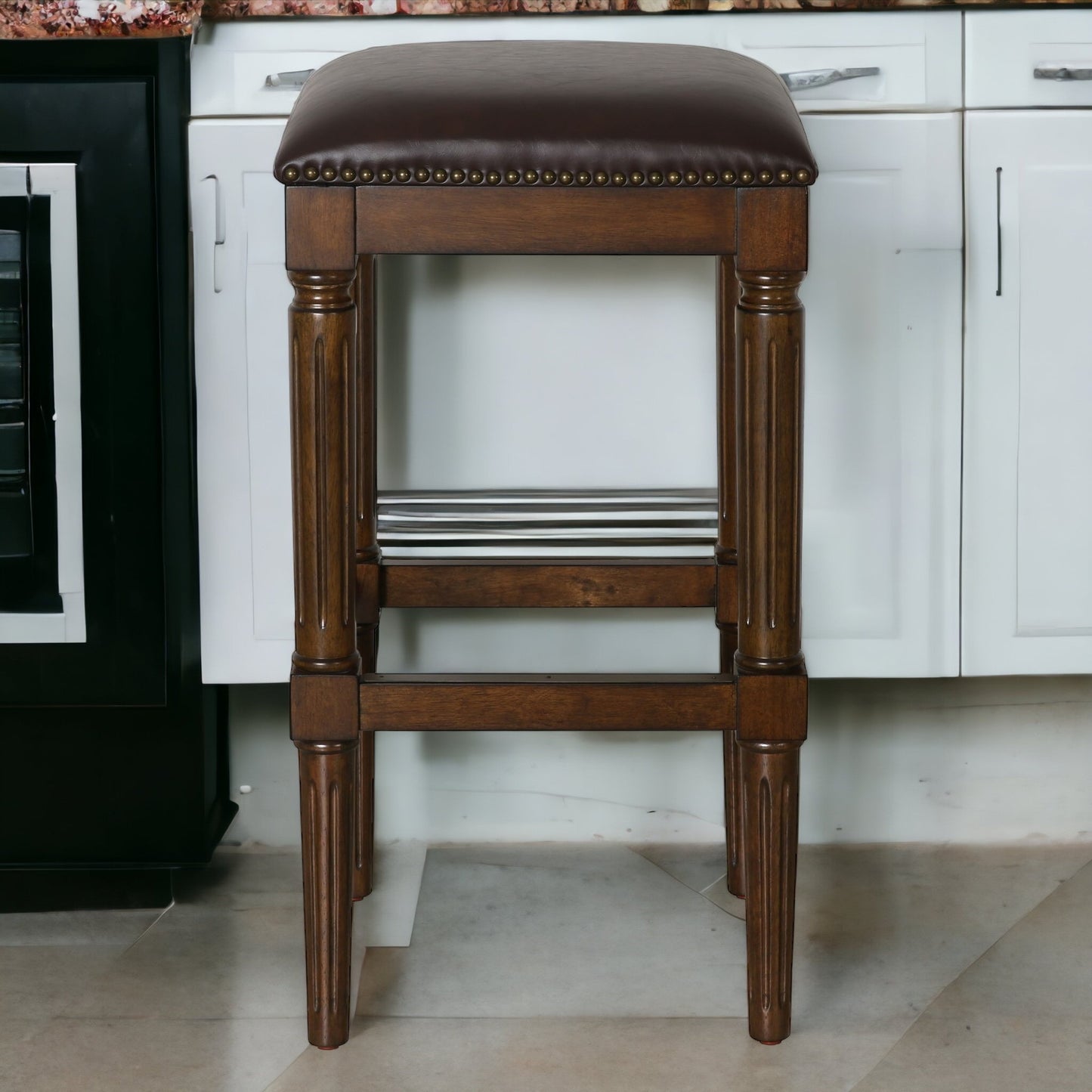 31" Brown And Dark Brown Solid Wood Backless Bar Height Bar Chair