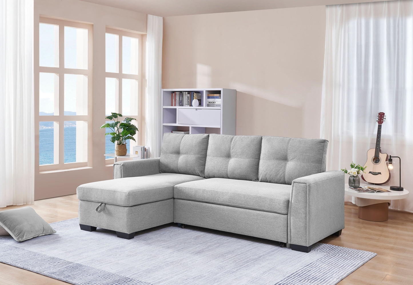 92" Light Gray Polyester Blend and Black Convertible Futon Sleeper Sofa