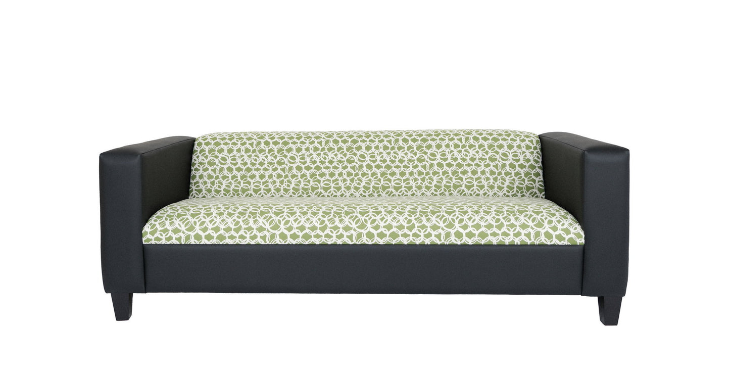 84" Green and White Faux Leather And Black Geometric Sofa