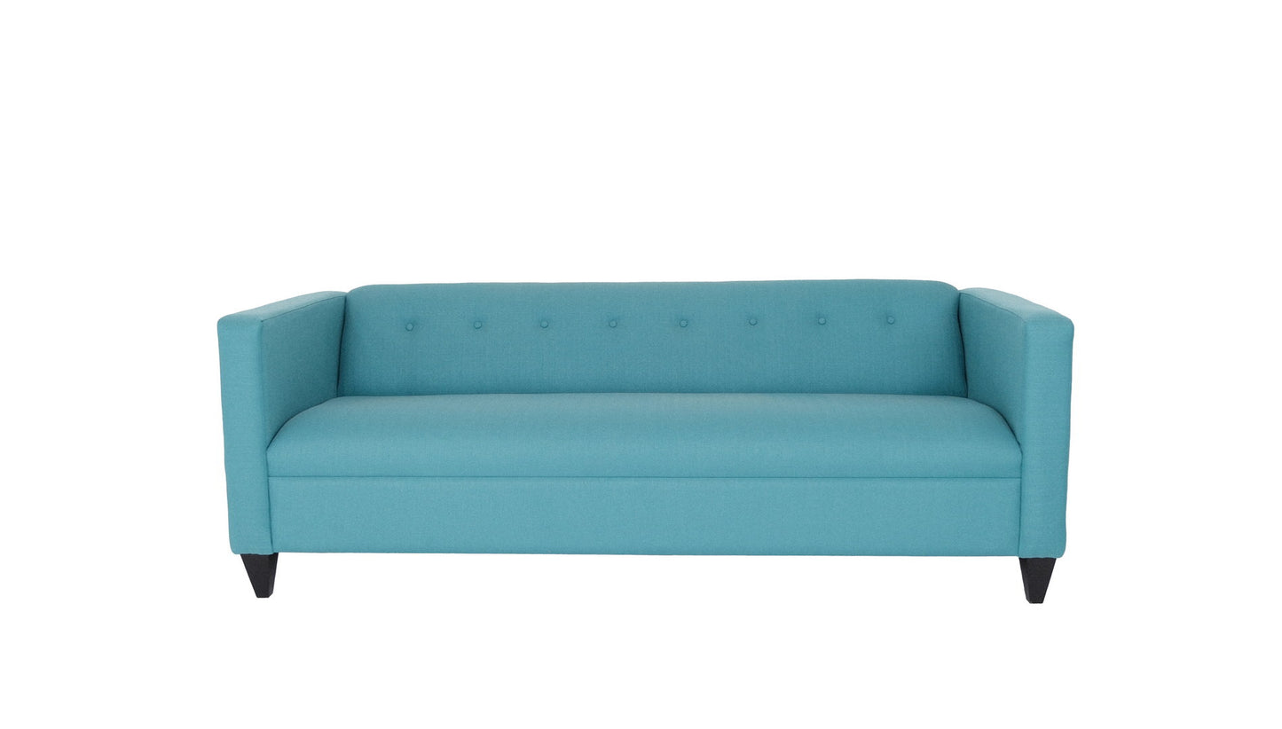 80" Teal Blue Polyester And Dark Brown Sofa