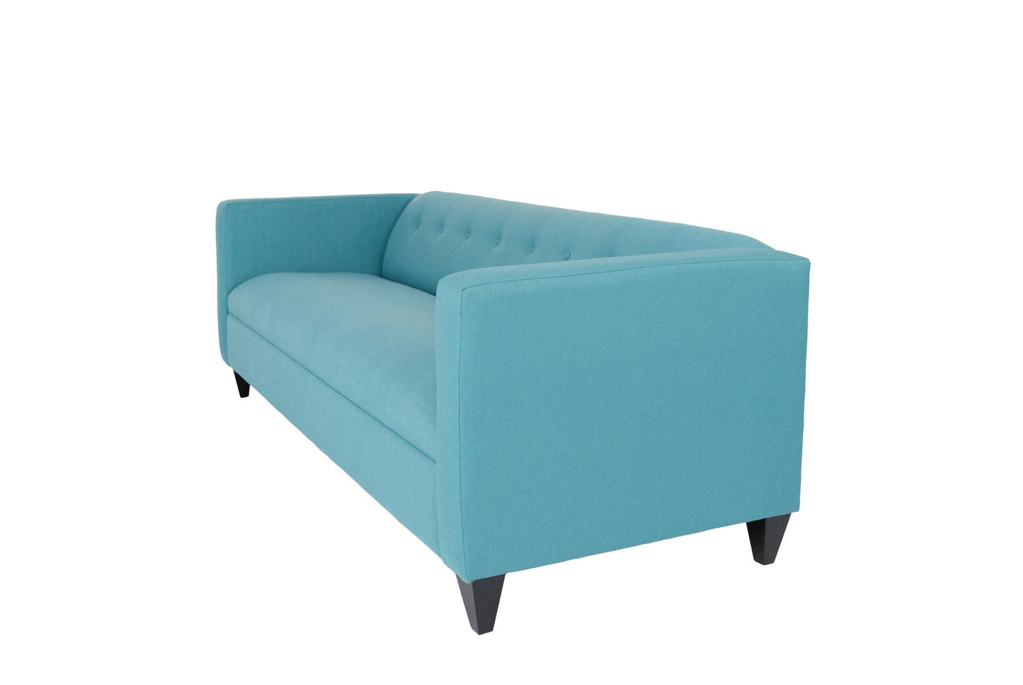 80" Teal Blue Polyester And Dark Brown Sofa