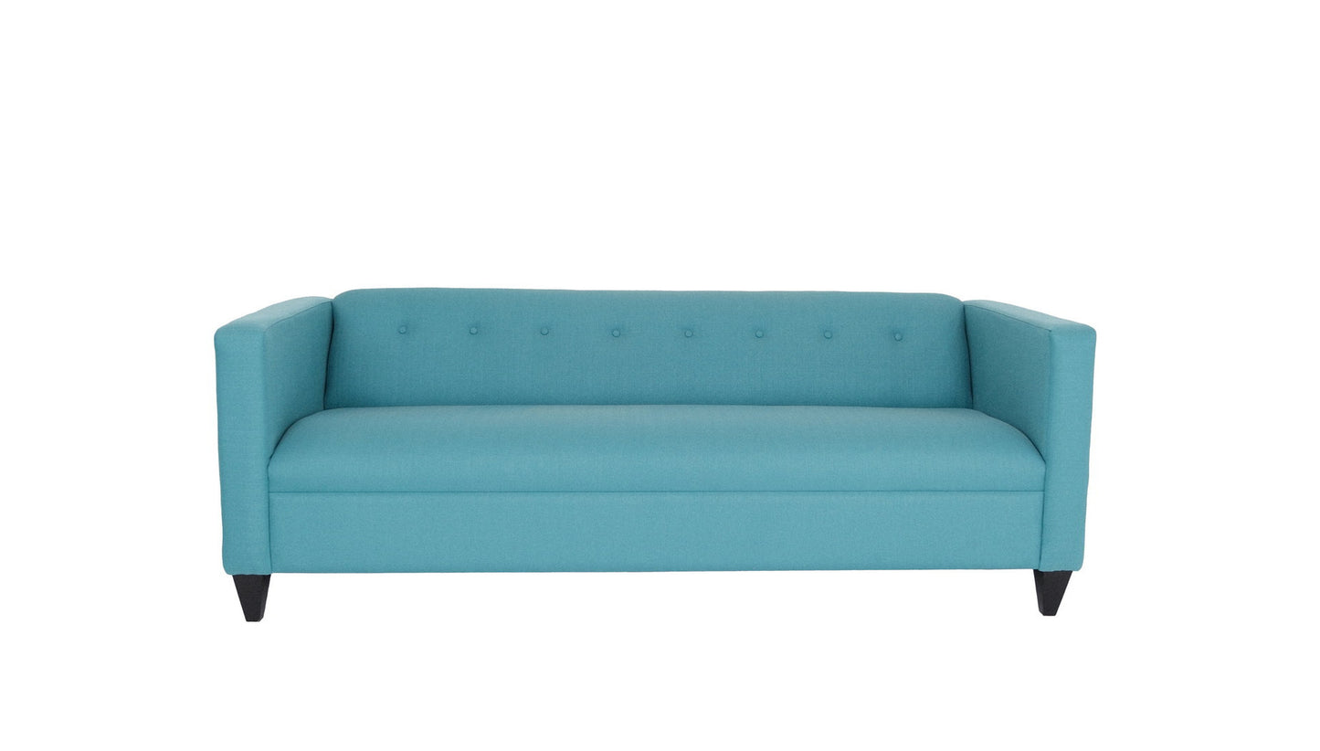 80" Teal Blue Polyester And Dark Brown Sofa