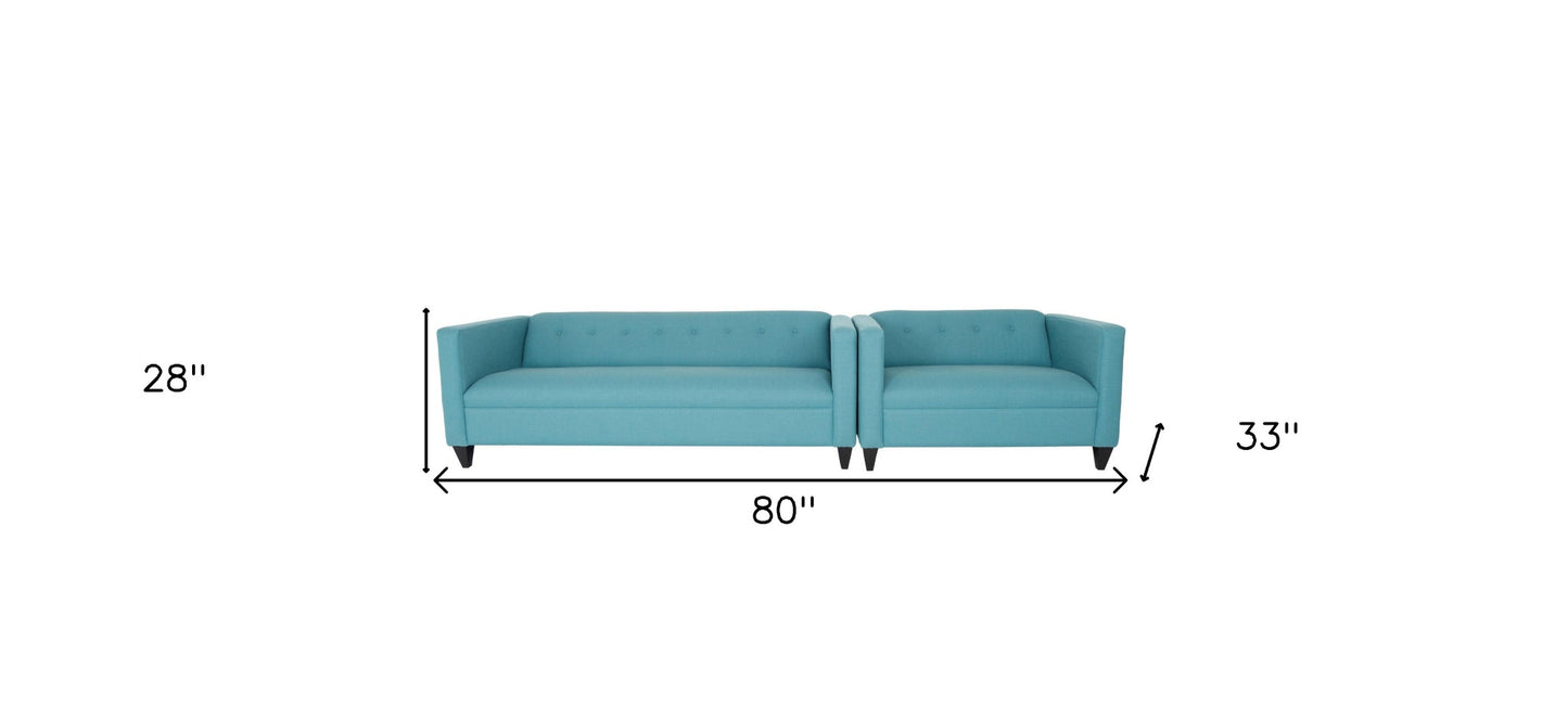 80" Teal Blue Polyester And Dark Brown Sofa