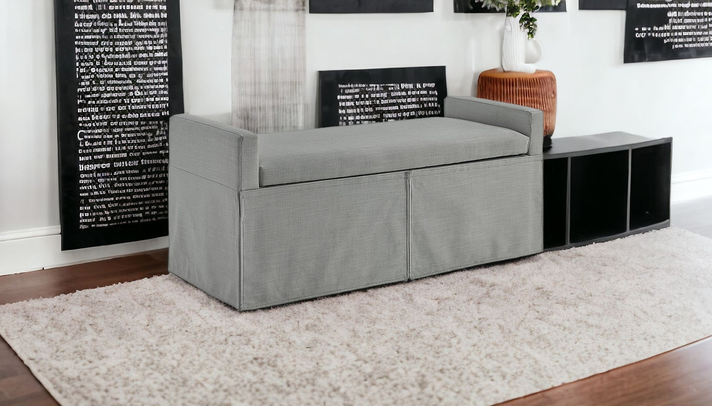 50" Light Gray Upholstered Linen Bench with Flip top, Shoe Storage