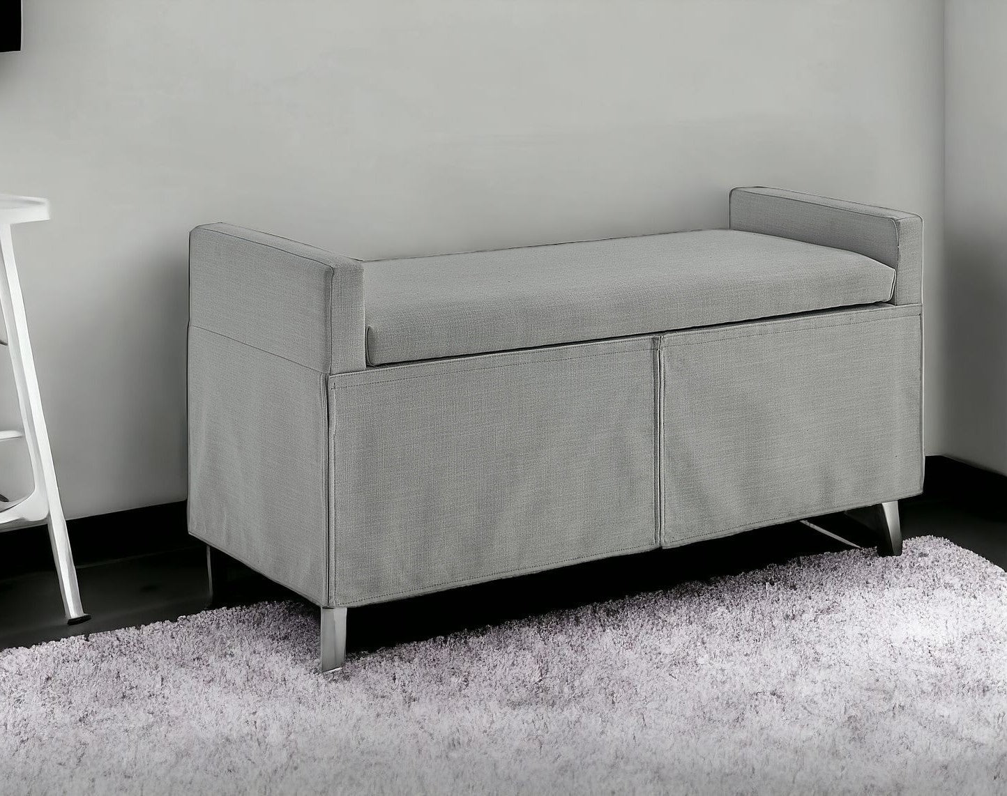 50" Light Gray Upholstered Linen Bench with Flip top, Shoe Storage