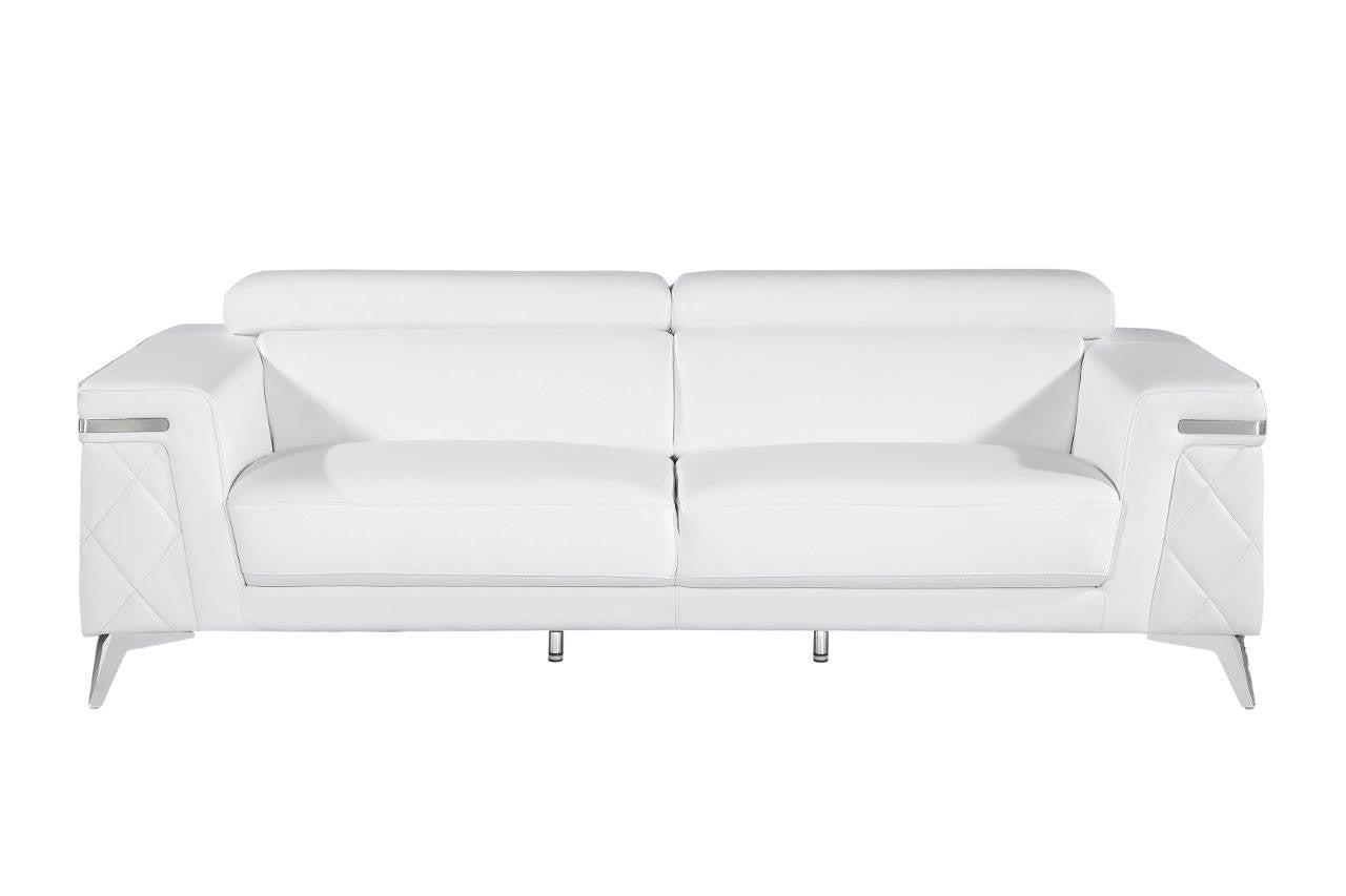 89" White And Silver Italian Leather Sofa