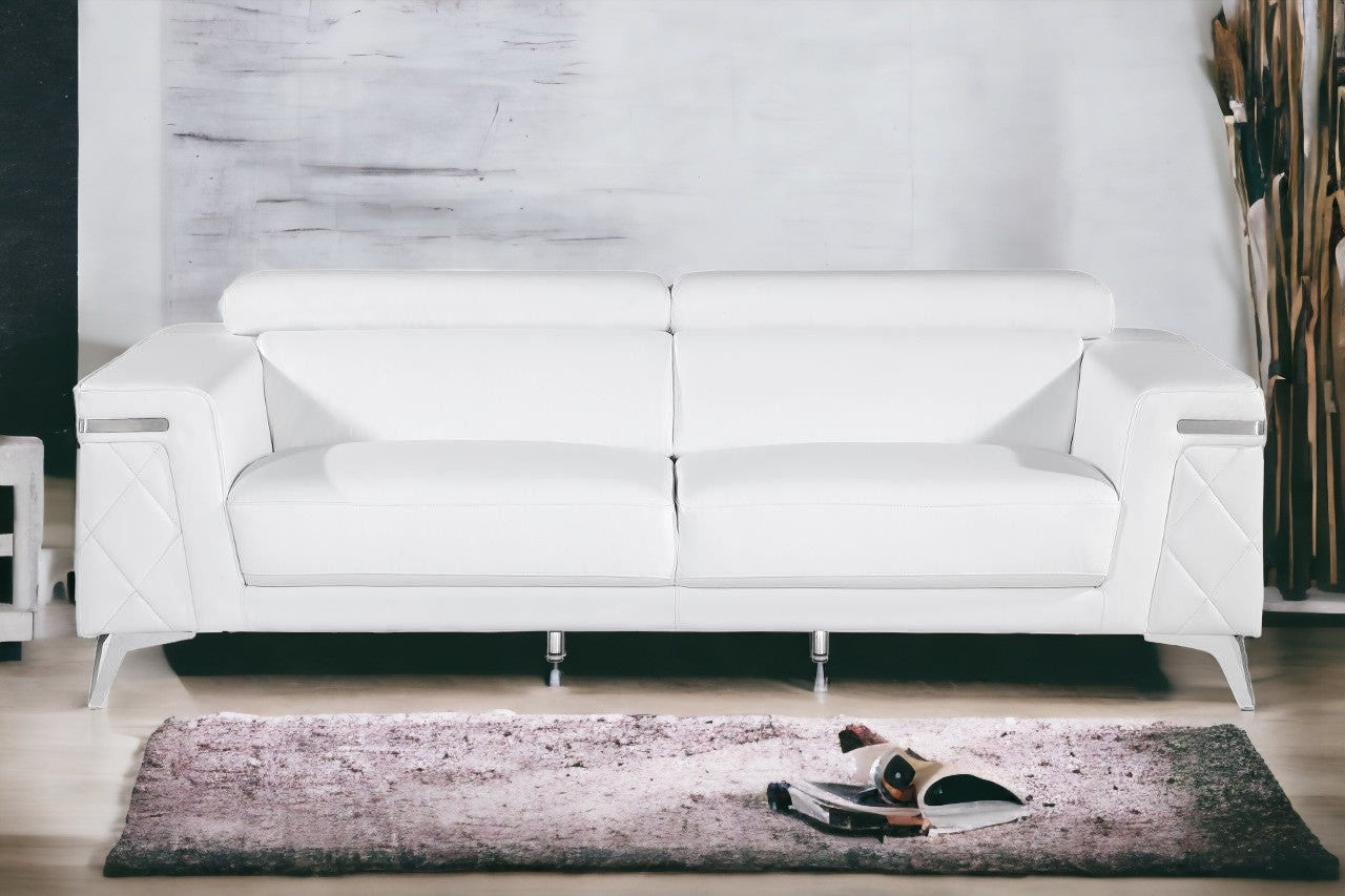 89" White And Silver Italian Leather Sofa