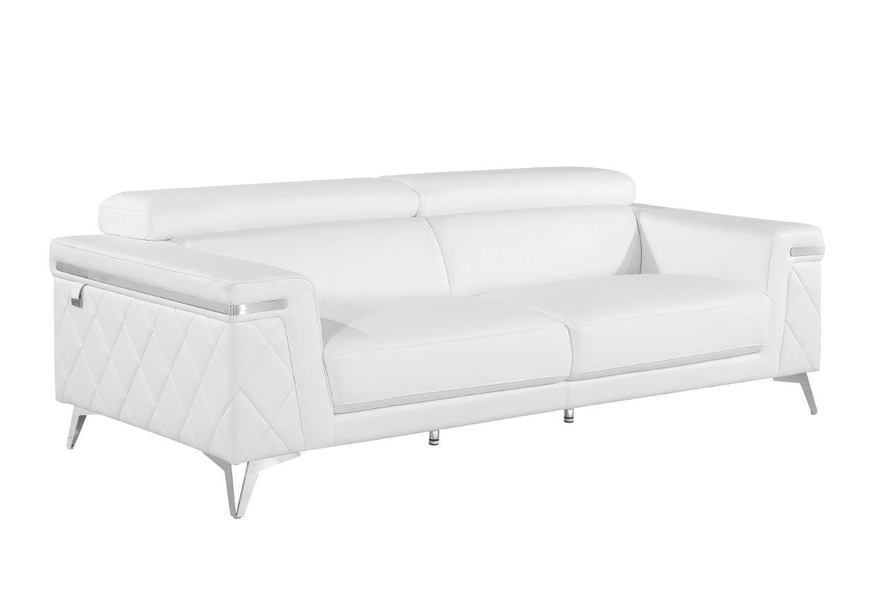 89" White And Silver Italian Leather Sofa