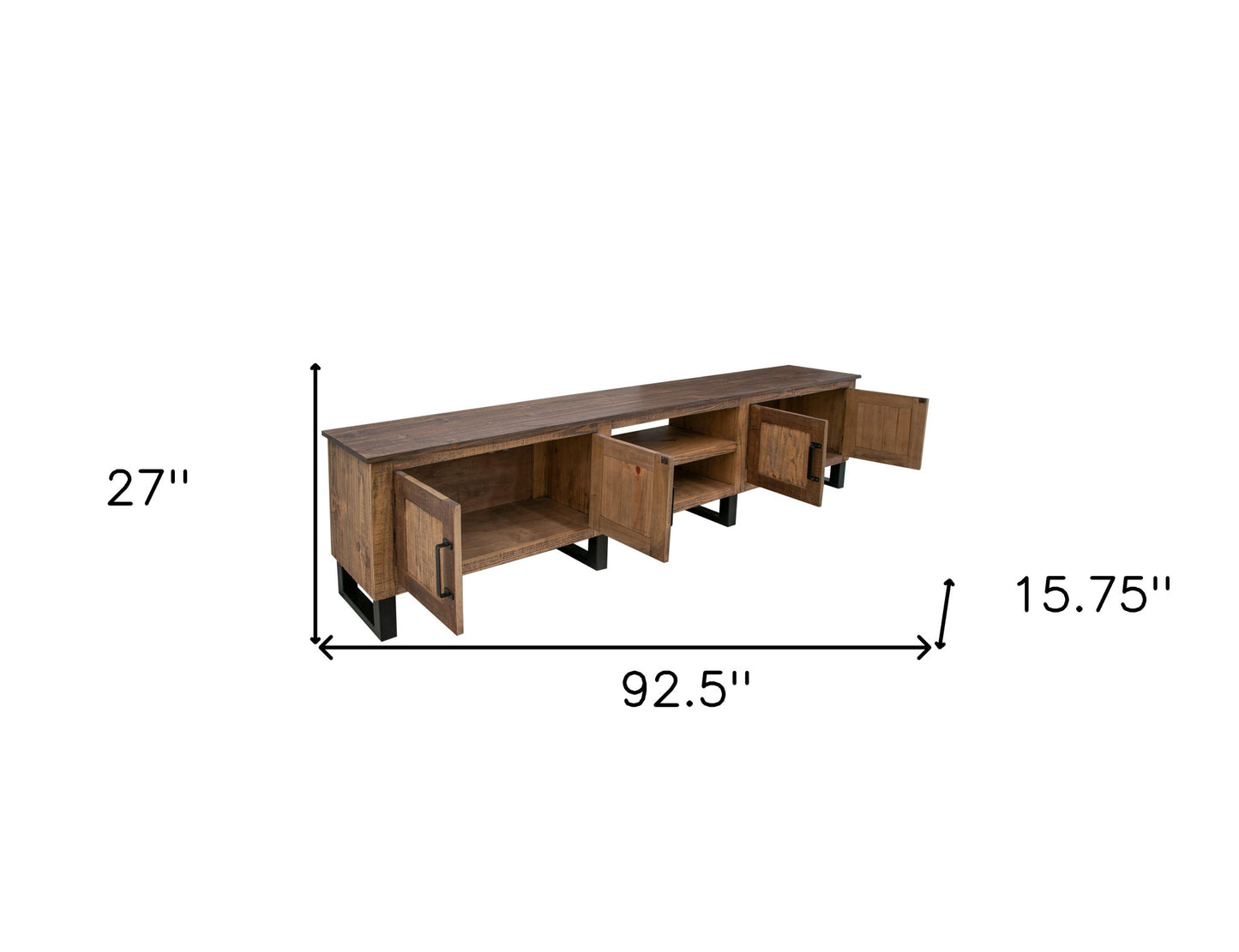 93" Brown Solid Wood Cabinet Enclosed Storage Distressed TV Stand