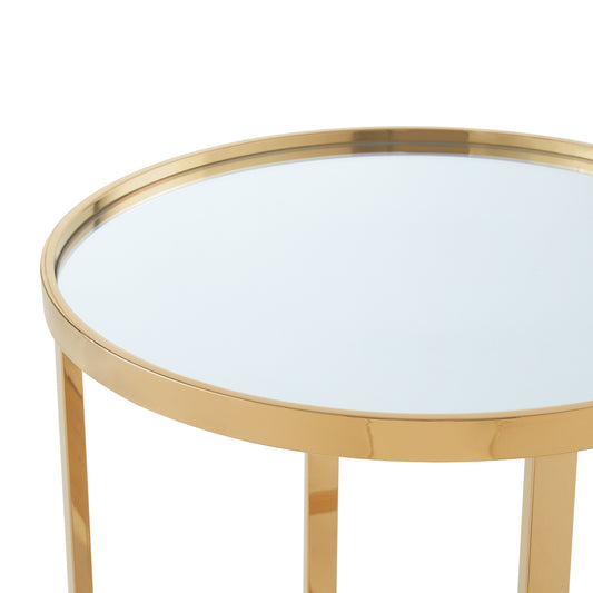 22" Gold Glass Round Mirrored End Table