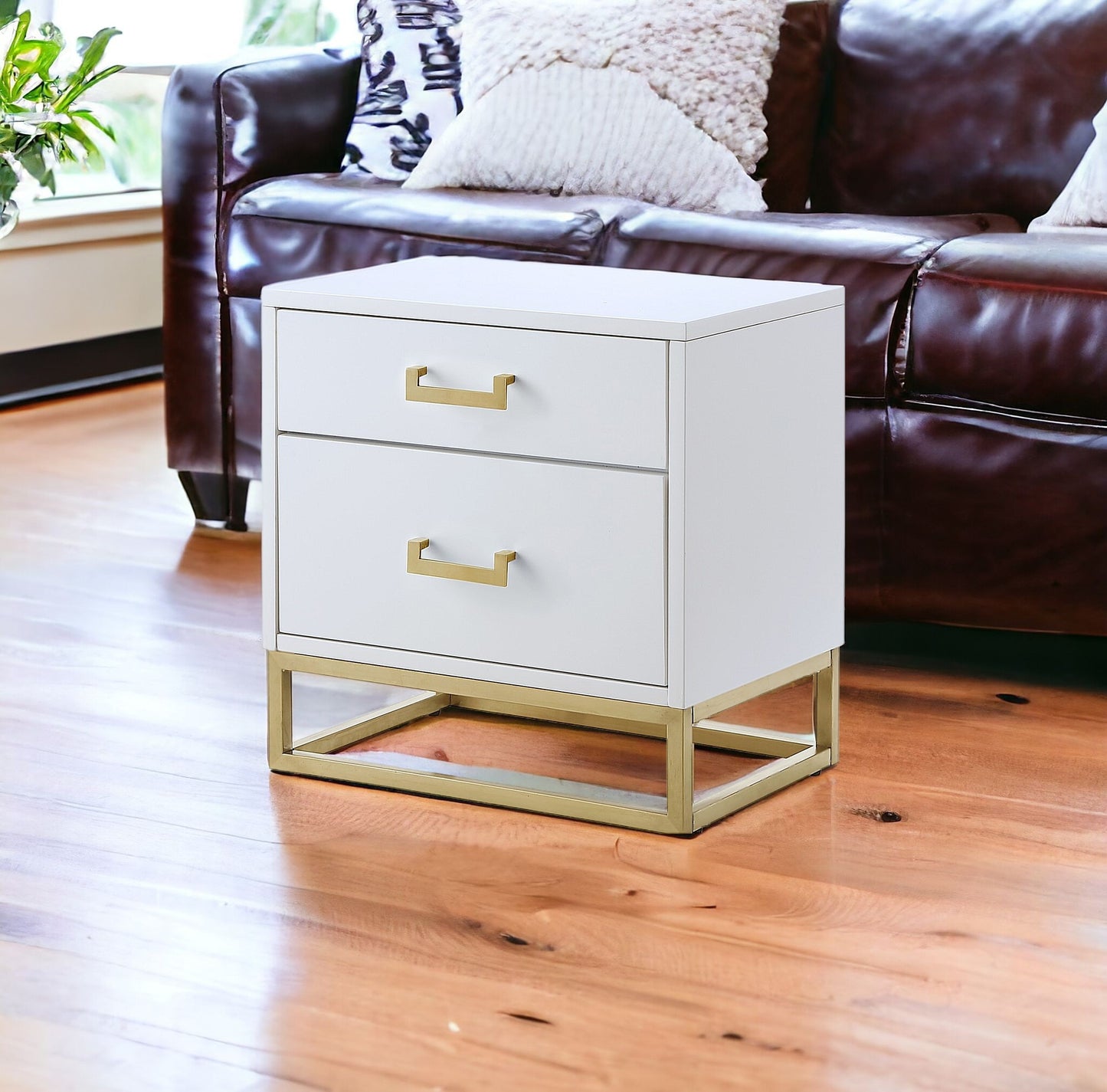 20" Gold and White End Table with Two Drawers