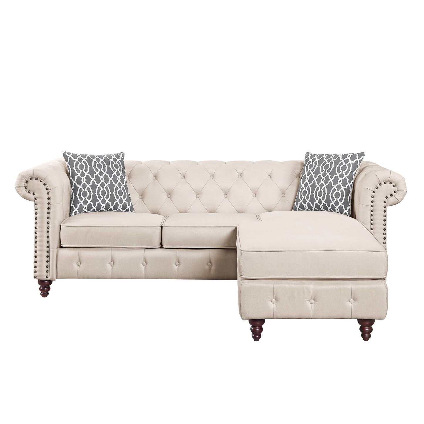 Beige Linen L Shaped Sofa and Chaise