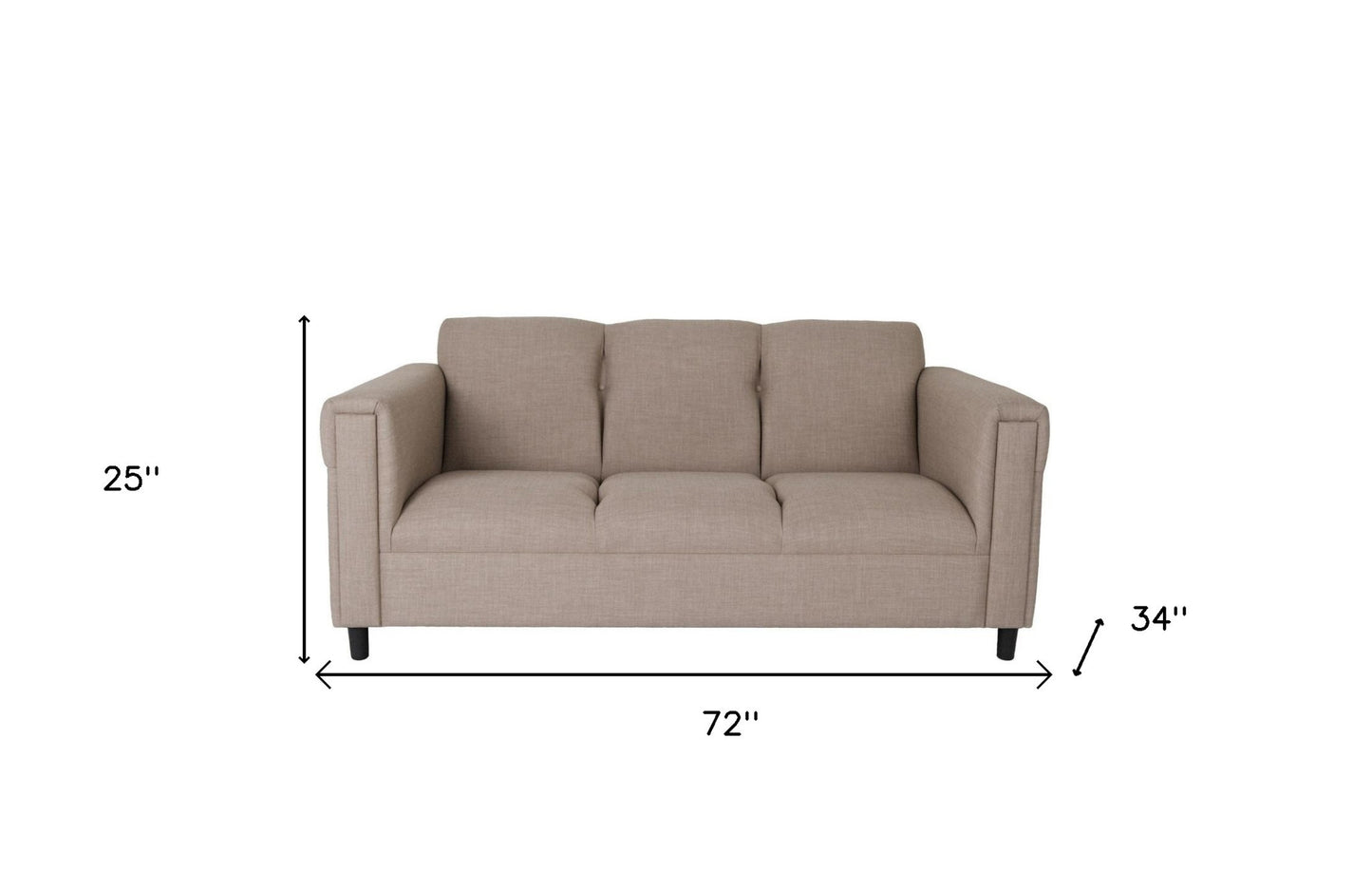 72" Beige And Black Polyester Sofa