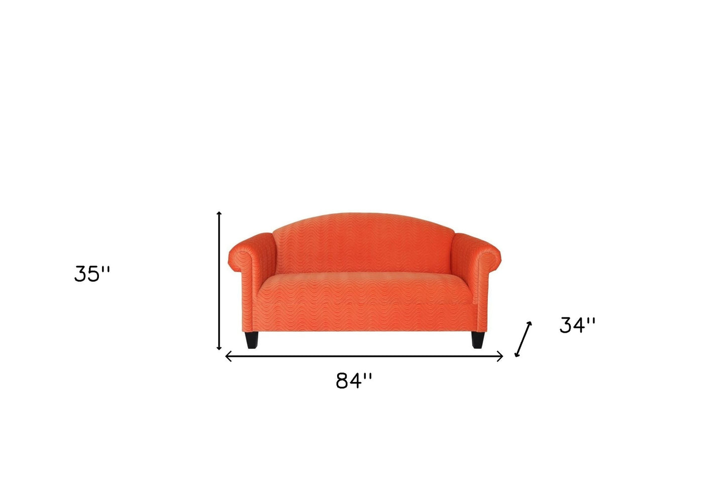 84" Orange Velvet And Black Sofa