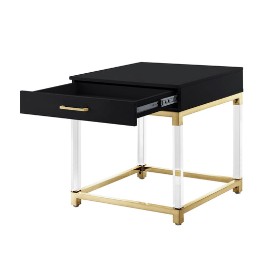 24" Gold and Black End Table with Drawer