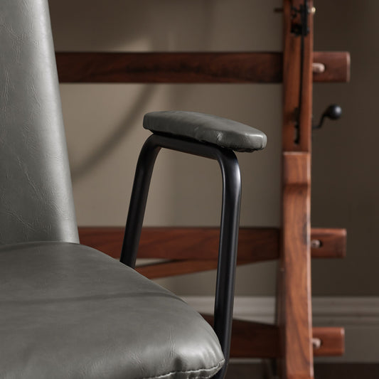 23" Charcoal and Natural Faux Leather Swivel Arm Chair