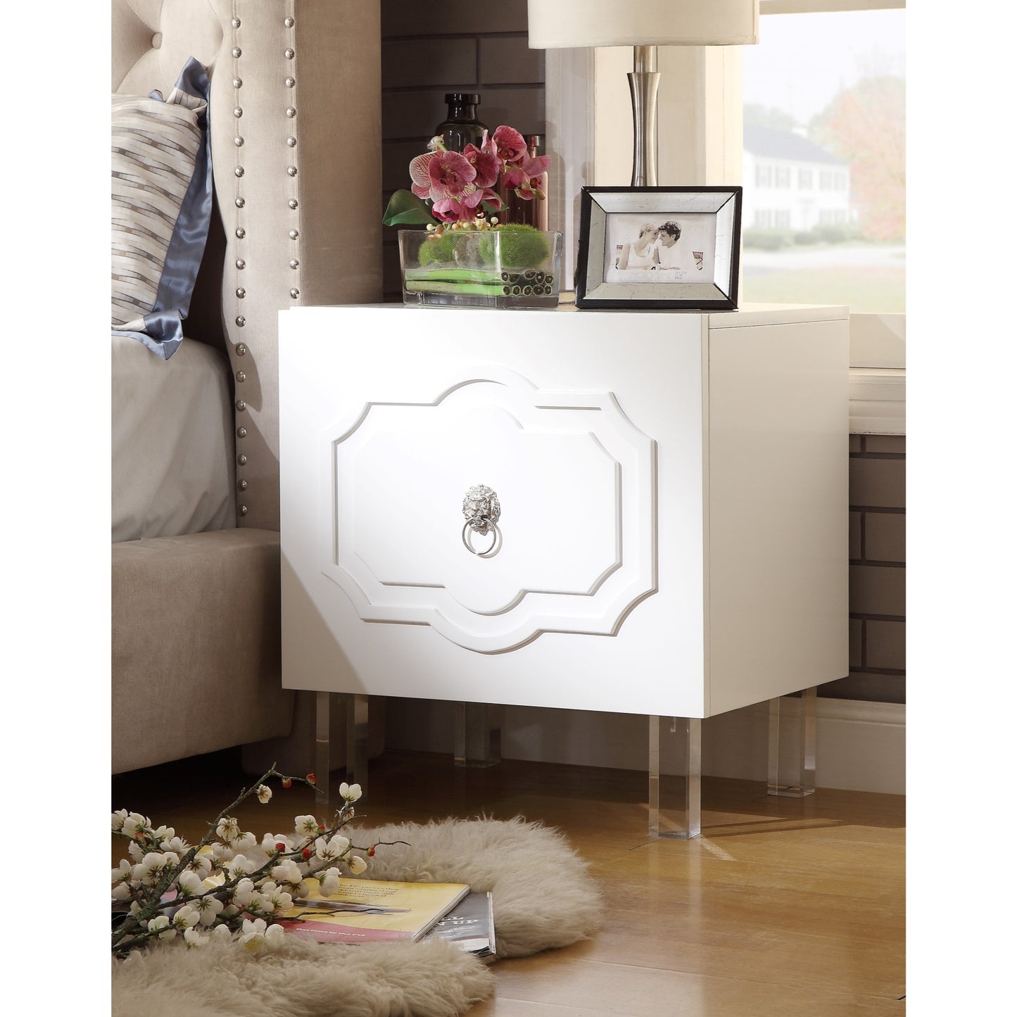 24" Clear and White End Table with Two Shelves