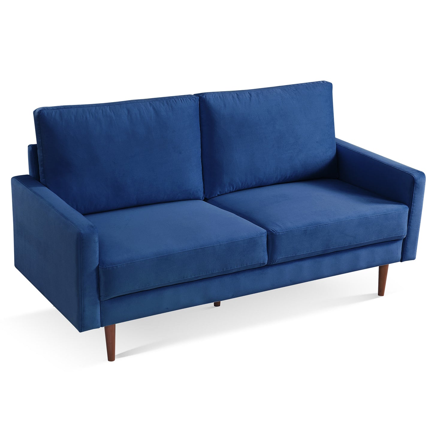 69" Blue Velvet and Dark Brown Sofa