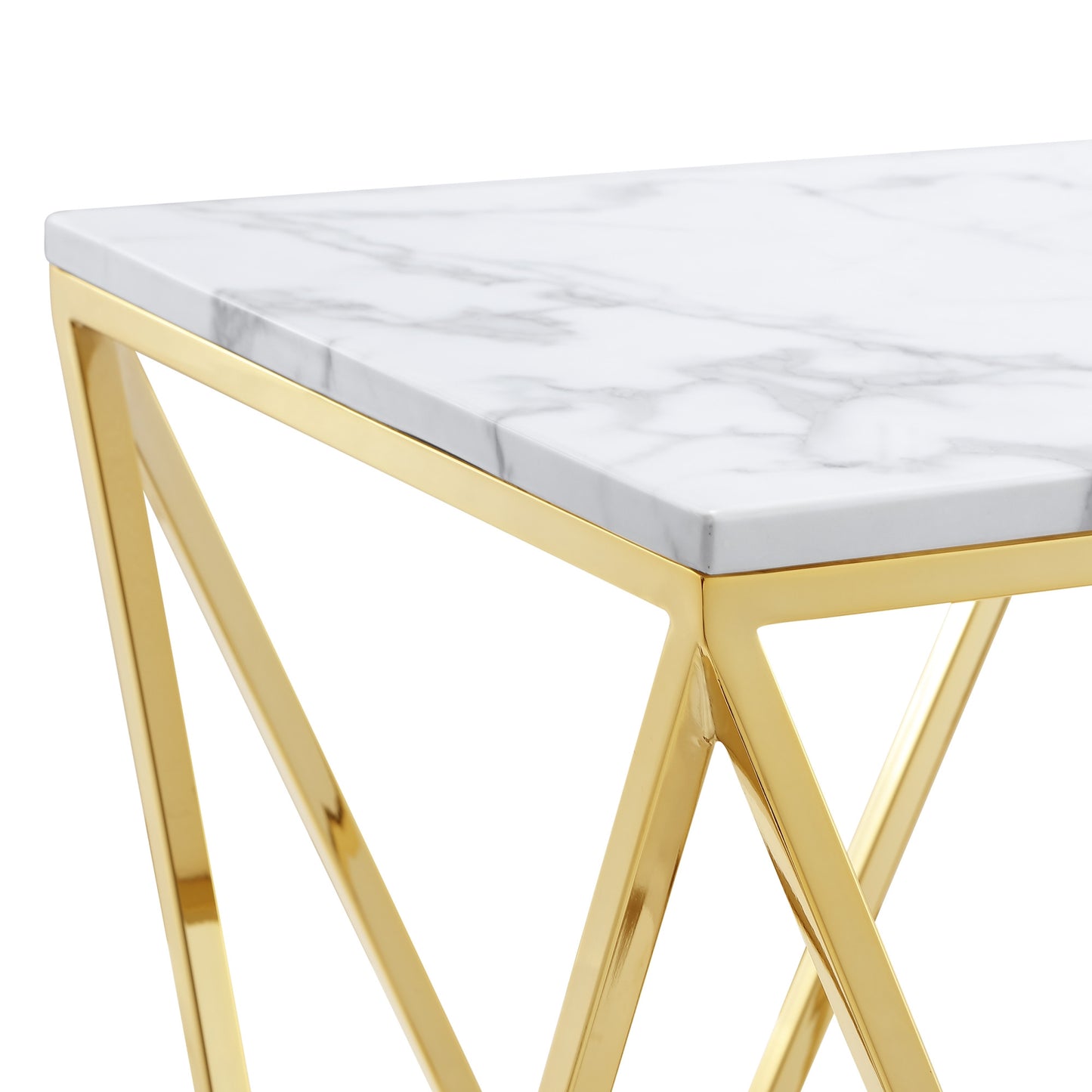 22" Gold and White Stone End Table