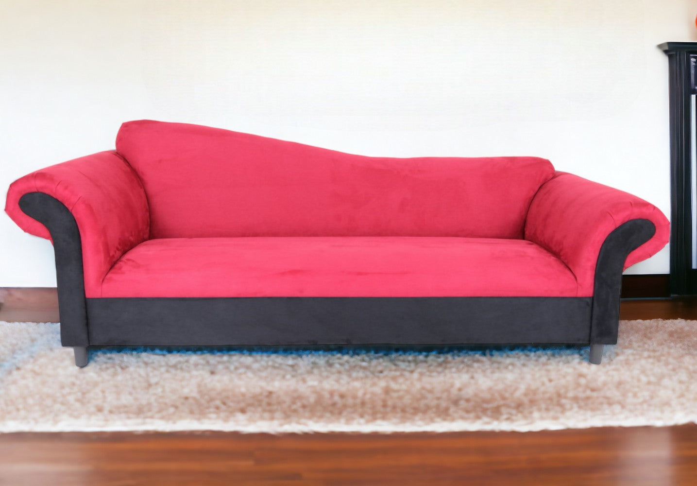 98" Red Velvet And Black Settee