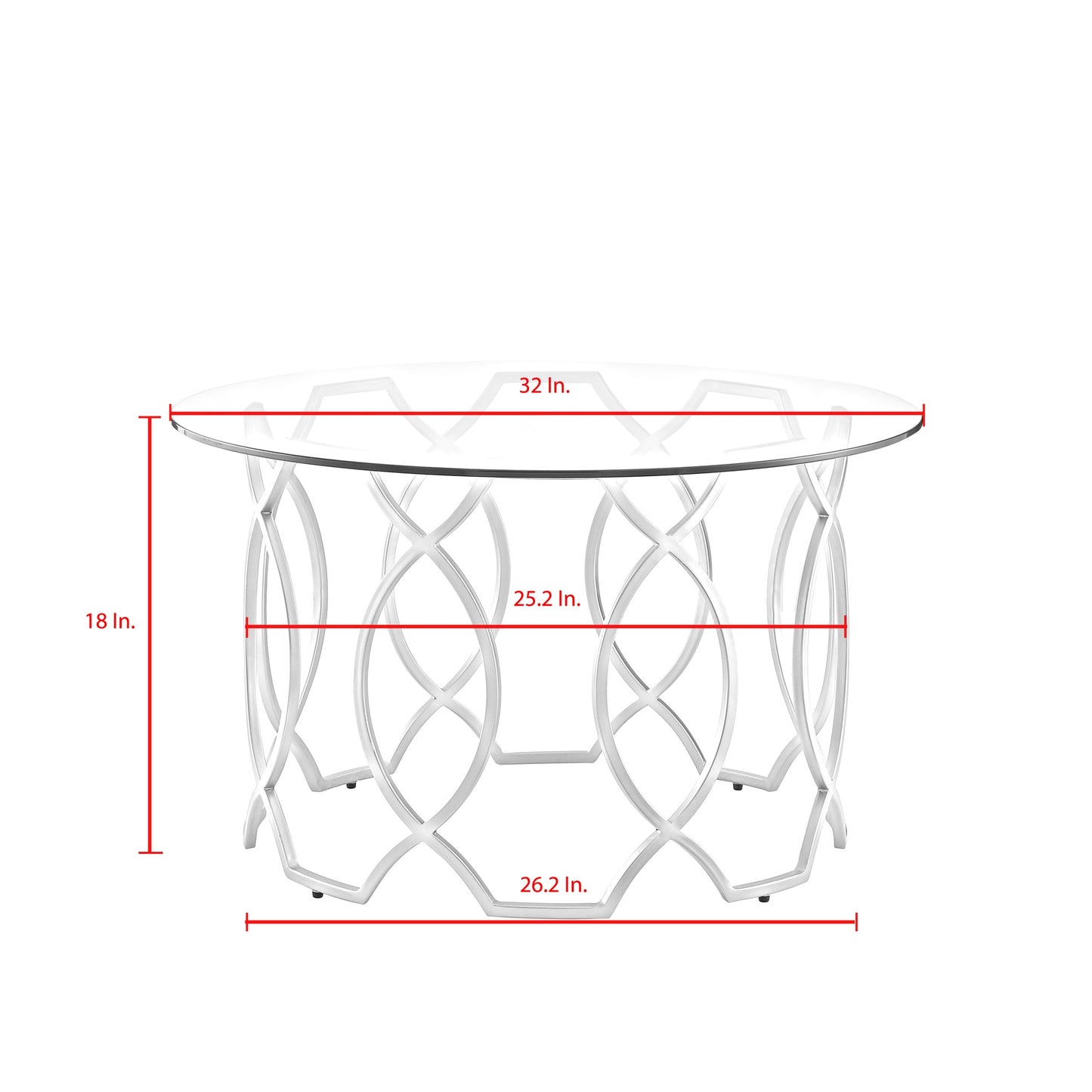 32" Clear And Silver Glass And Iron Round Coffee Table