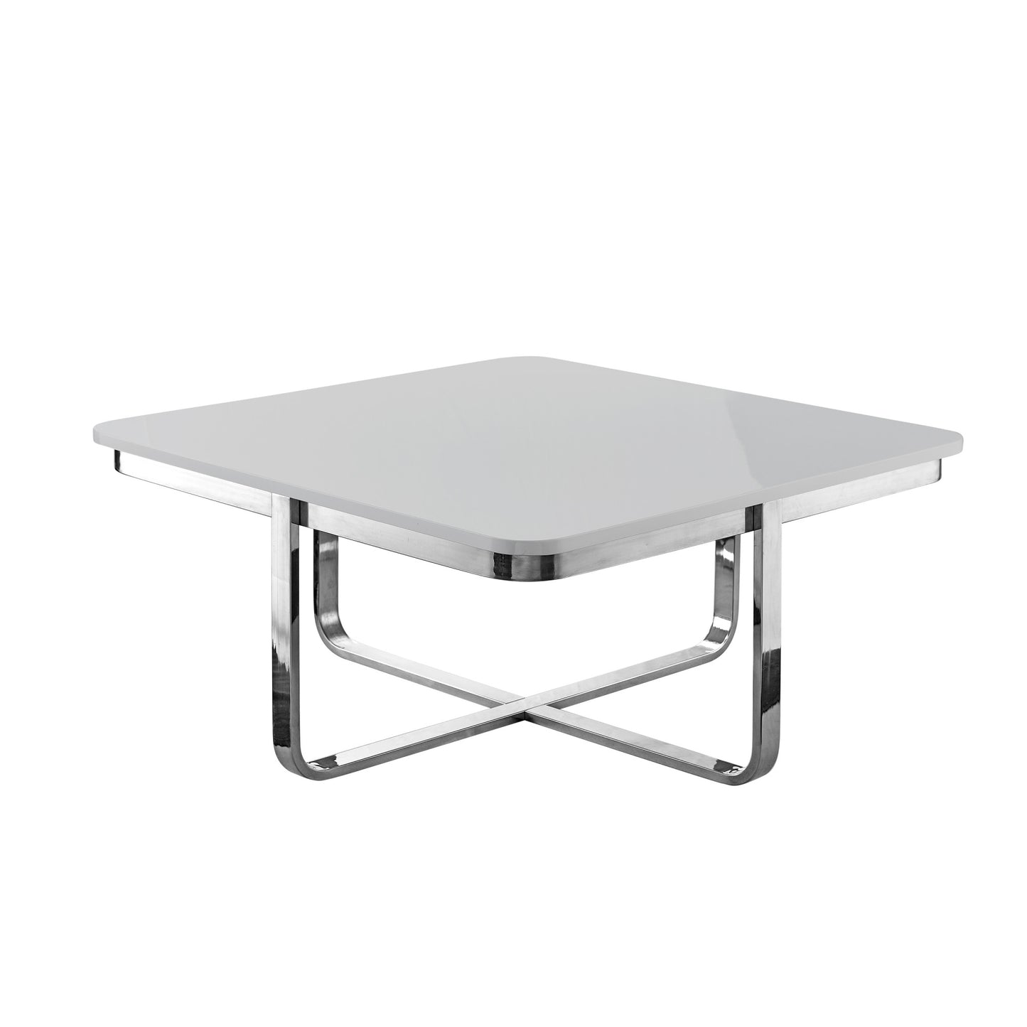 35" Light Gray And Silver Metallic Stainless Steel Square Coffee Table