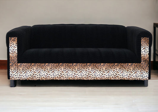 72" Black Velvet Sofa