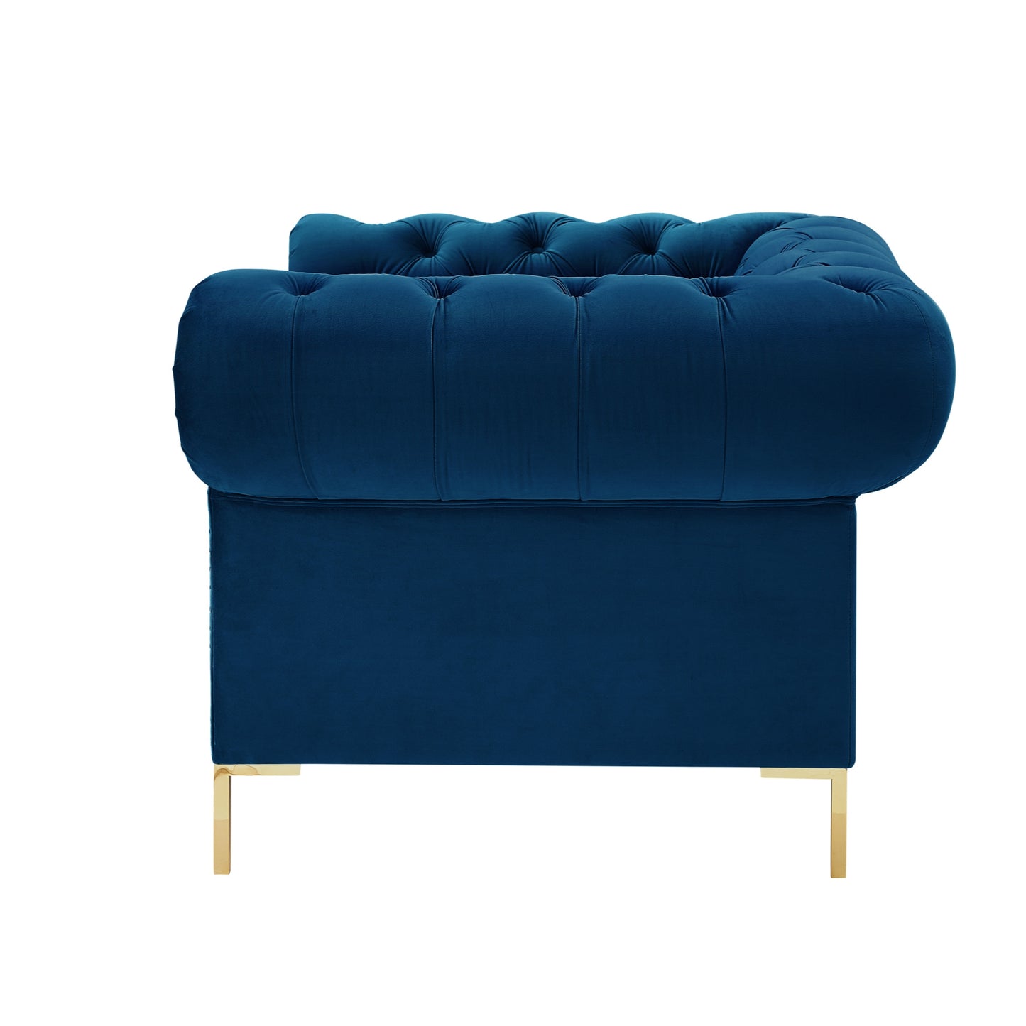 39" Navy Blue And Gold Velvet Tufted Chesterfield Chair