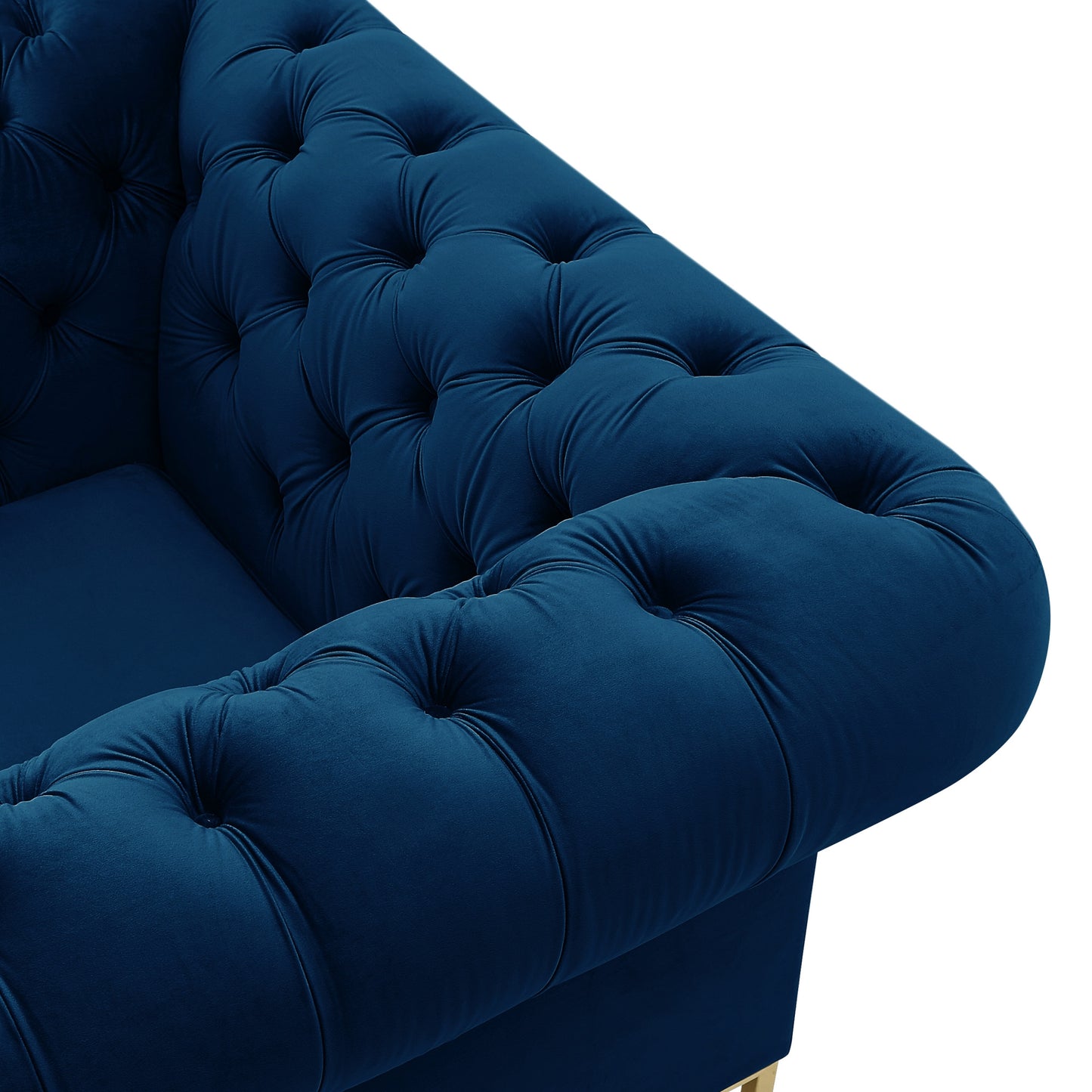 39" Navy Blue And Gold Velvet Tufted Chesterfield Chair