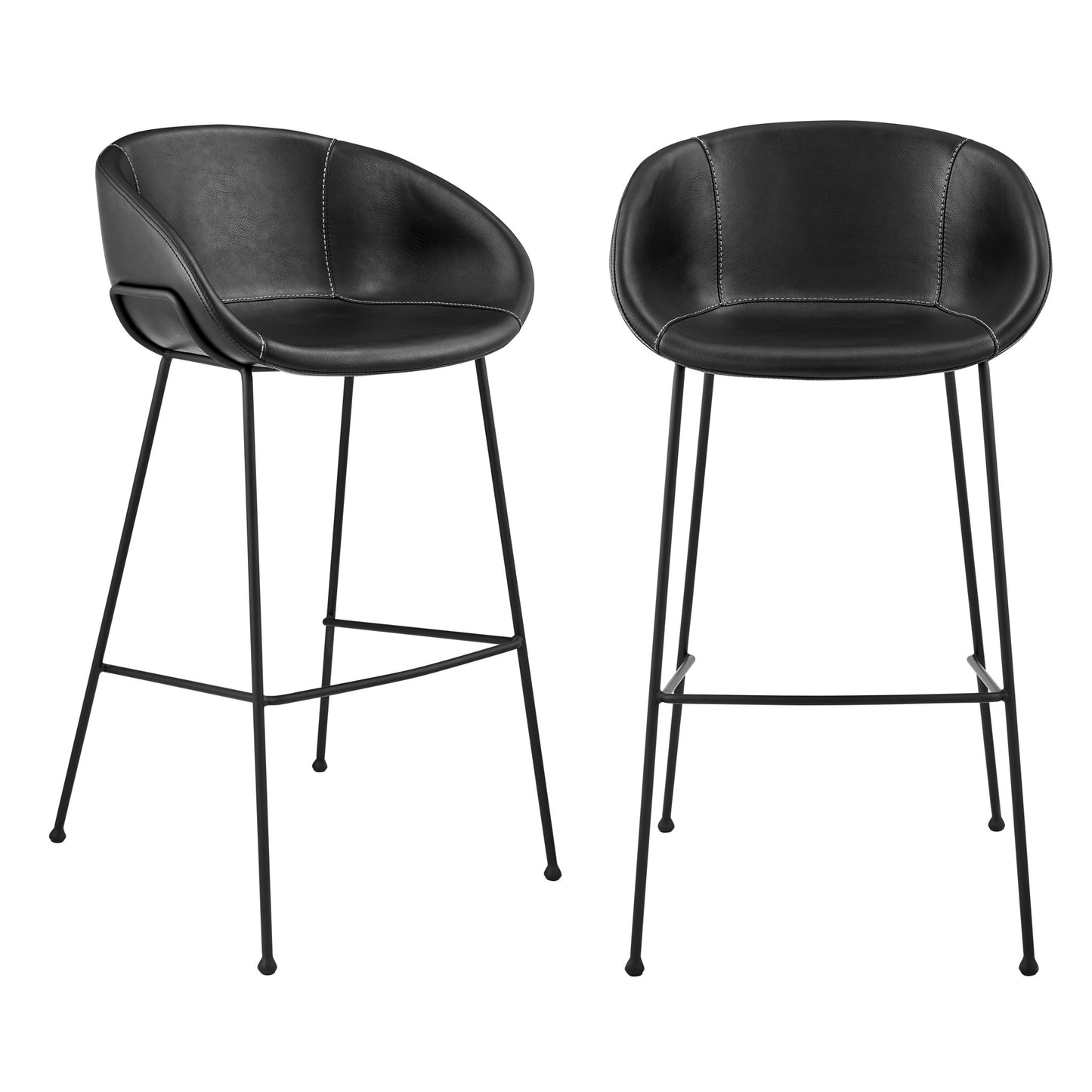 Set of Two 30" Black Faux Leather And Steel Low Back Bar Height Bar Chairs