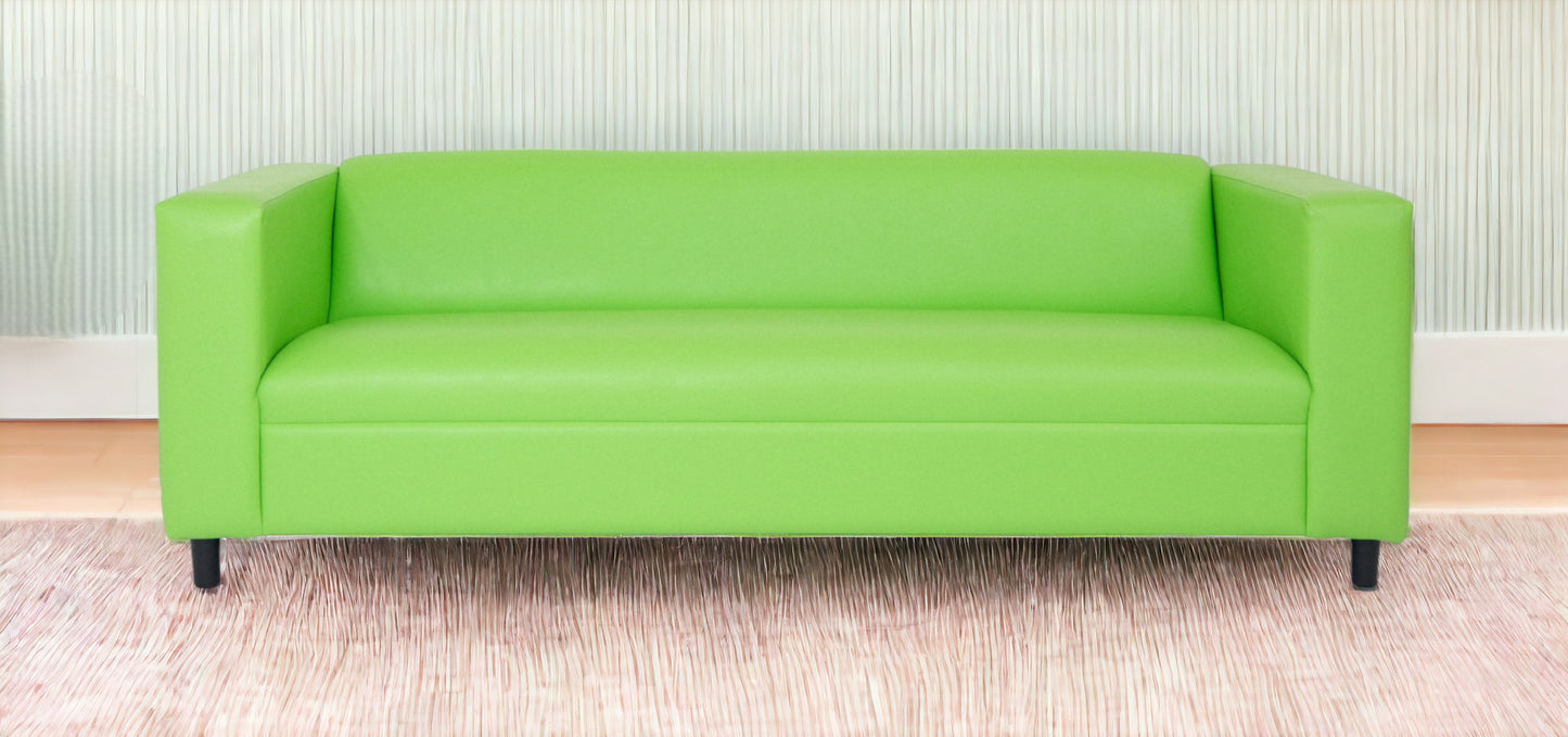 84" Green Faux Leather And Black Sofa