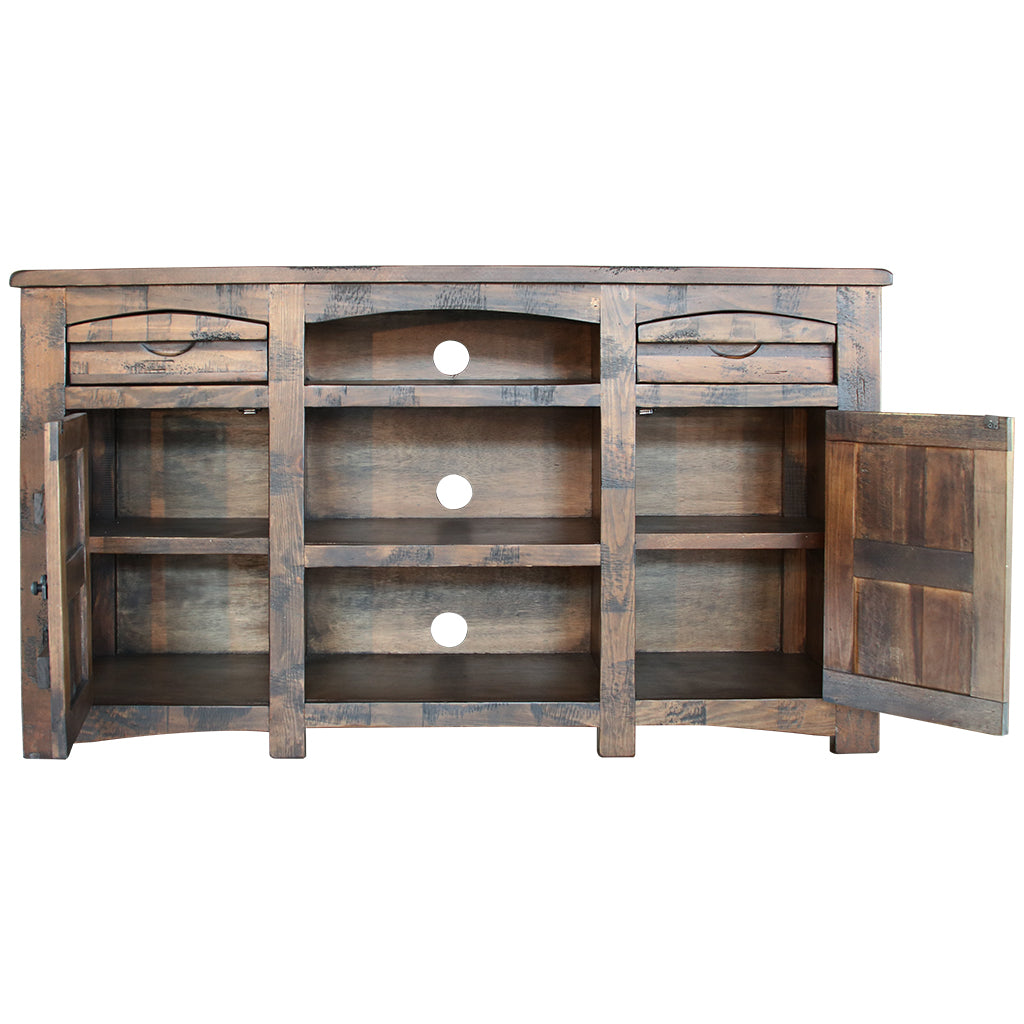 70" Brown Solid Wood Cabinet Enclosed Storage Distressed TV Stand