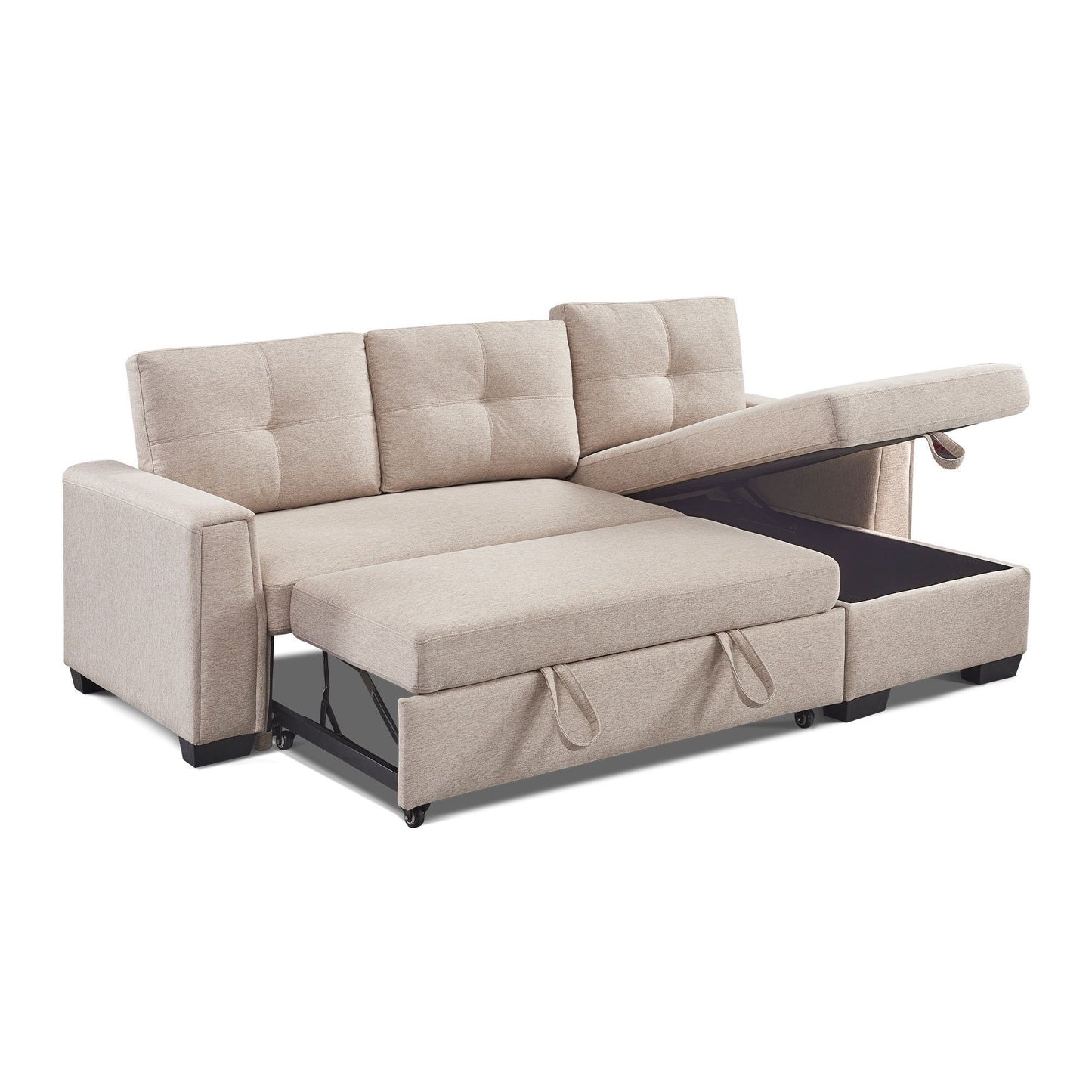 92" Beige Polyester Blend and Black Convertible Futon Sleeper Sofa