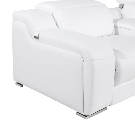 White Italian Leather Power Reclining Curved Eight Piece Corner Sectional With Console