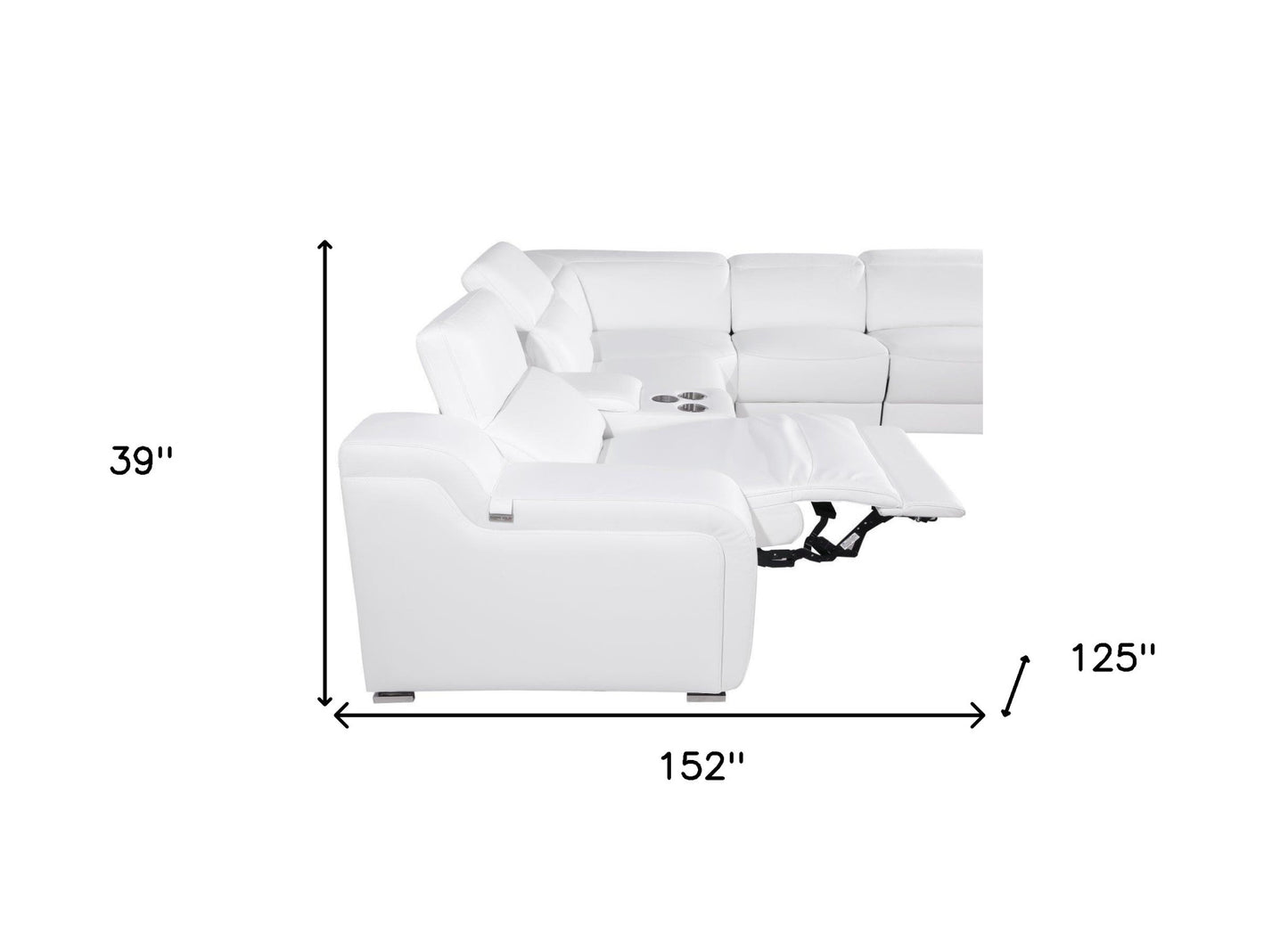 White Italian Leather Power Reclining Curved Eight Piece Corner Sectional With Console