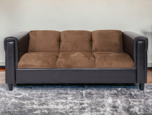 72" Brown And Black Chenille Sofa