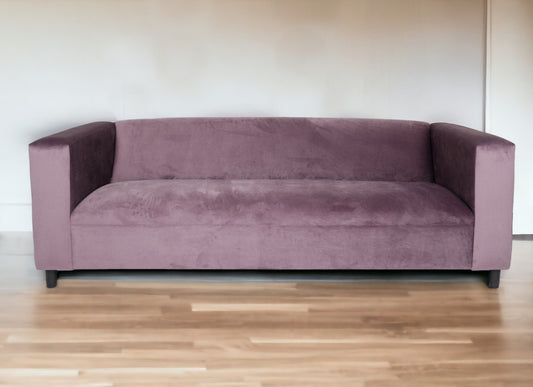 72" Lavender Blue Velvet And Black Sofa