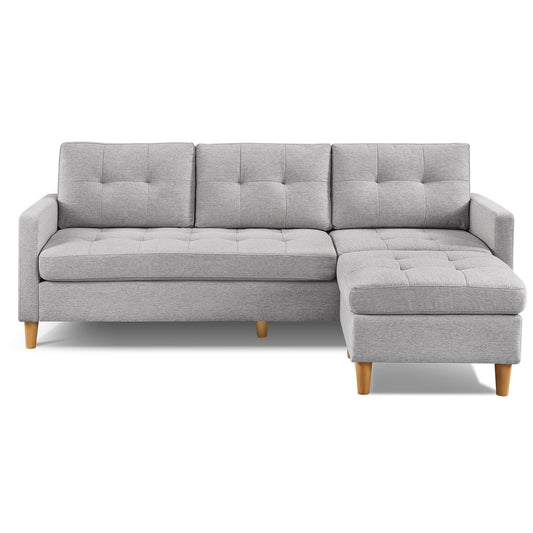 87" Light Gray Polyester Blend and Natural Sofa with Ottoman