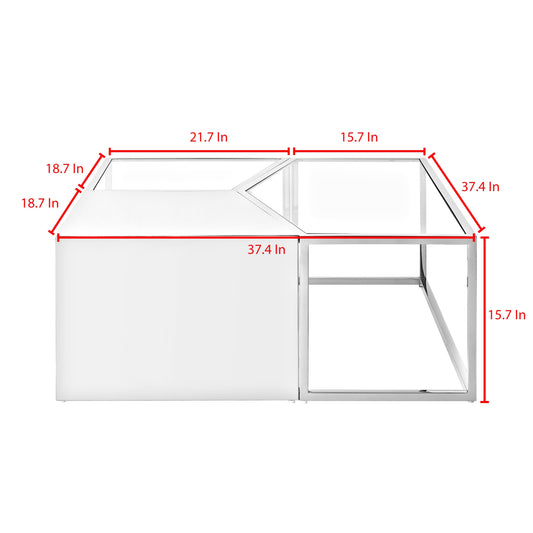 Set of Three 37" Clear And Gold Glass And Stainless Steel Mirrored Bunching Coffee Tables