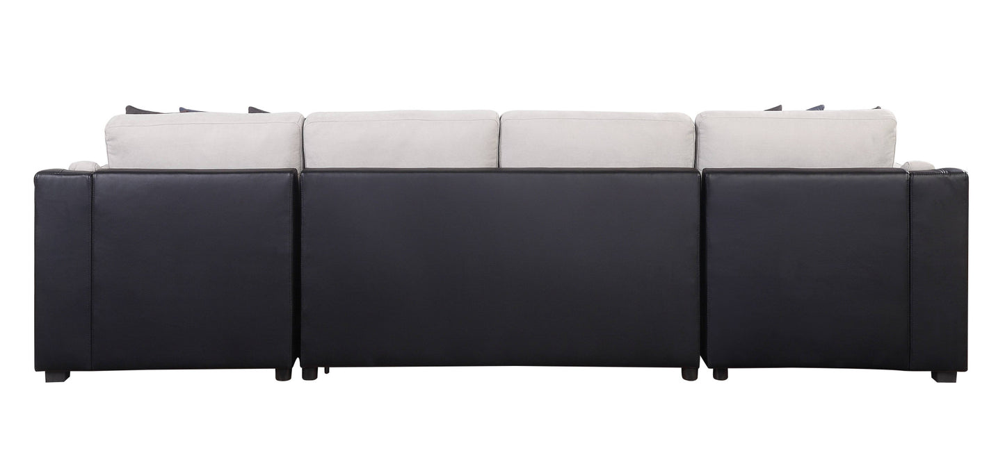 Beige and Black Polyurethane Sleeper U Shaped Three Piece Seating Component