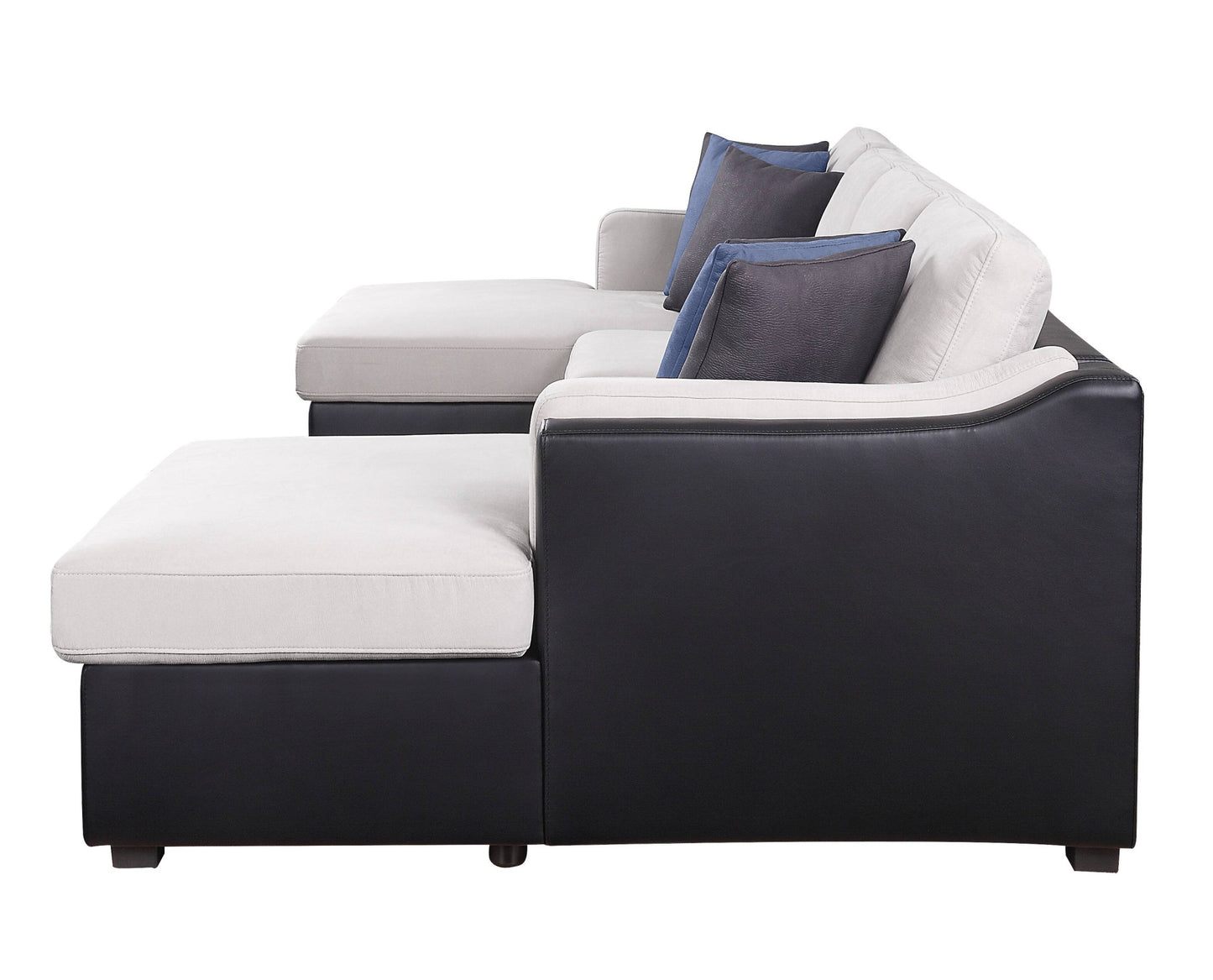 Beige and Black Polyurethane Sleeper U Shaped Three Piece Seating Component