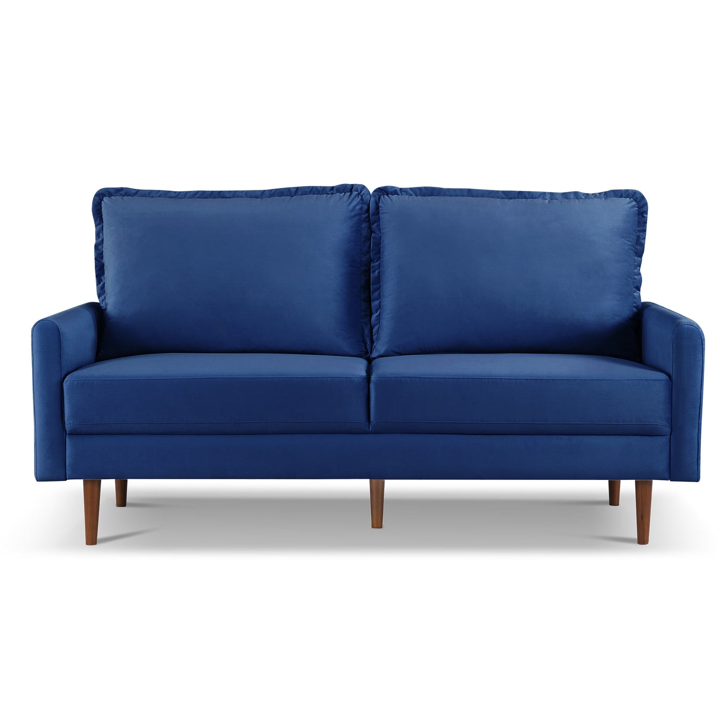 69" Blue Velvet and Dark Brown Sofa