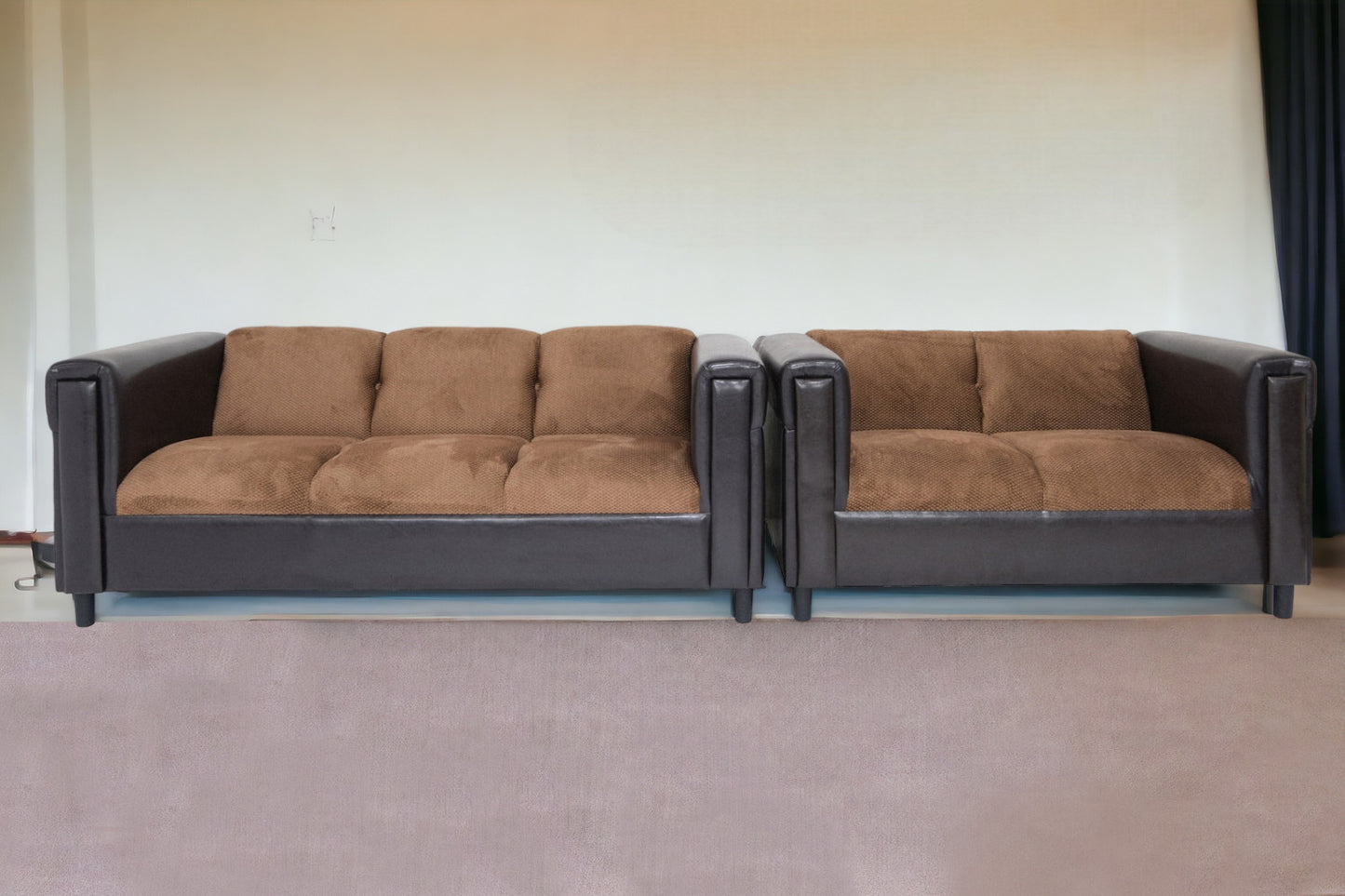 72" Brown Chenille And Black Sofa